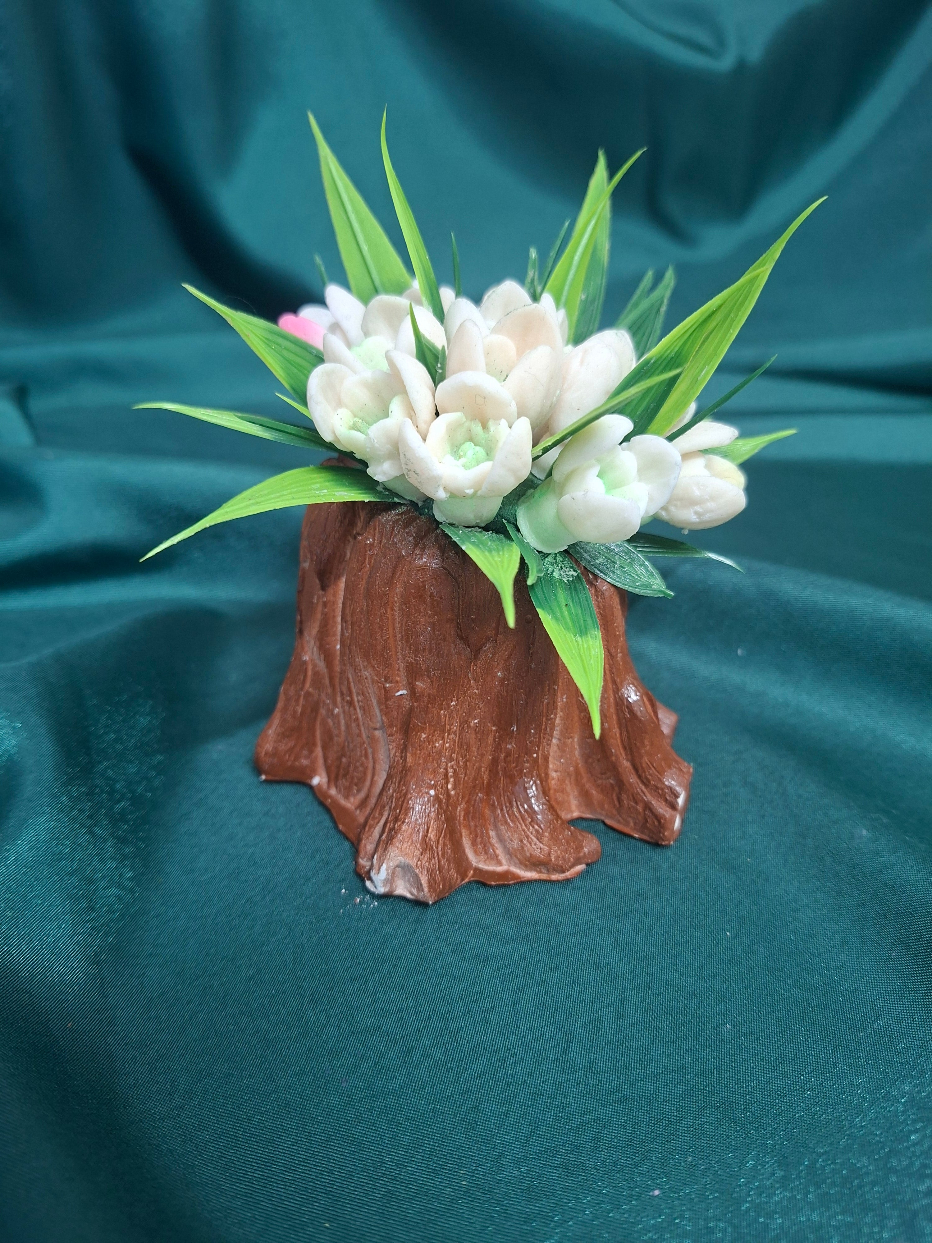 Artificial Flower Box Arrangement With Rustic Wooden Base