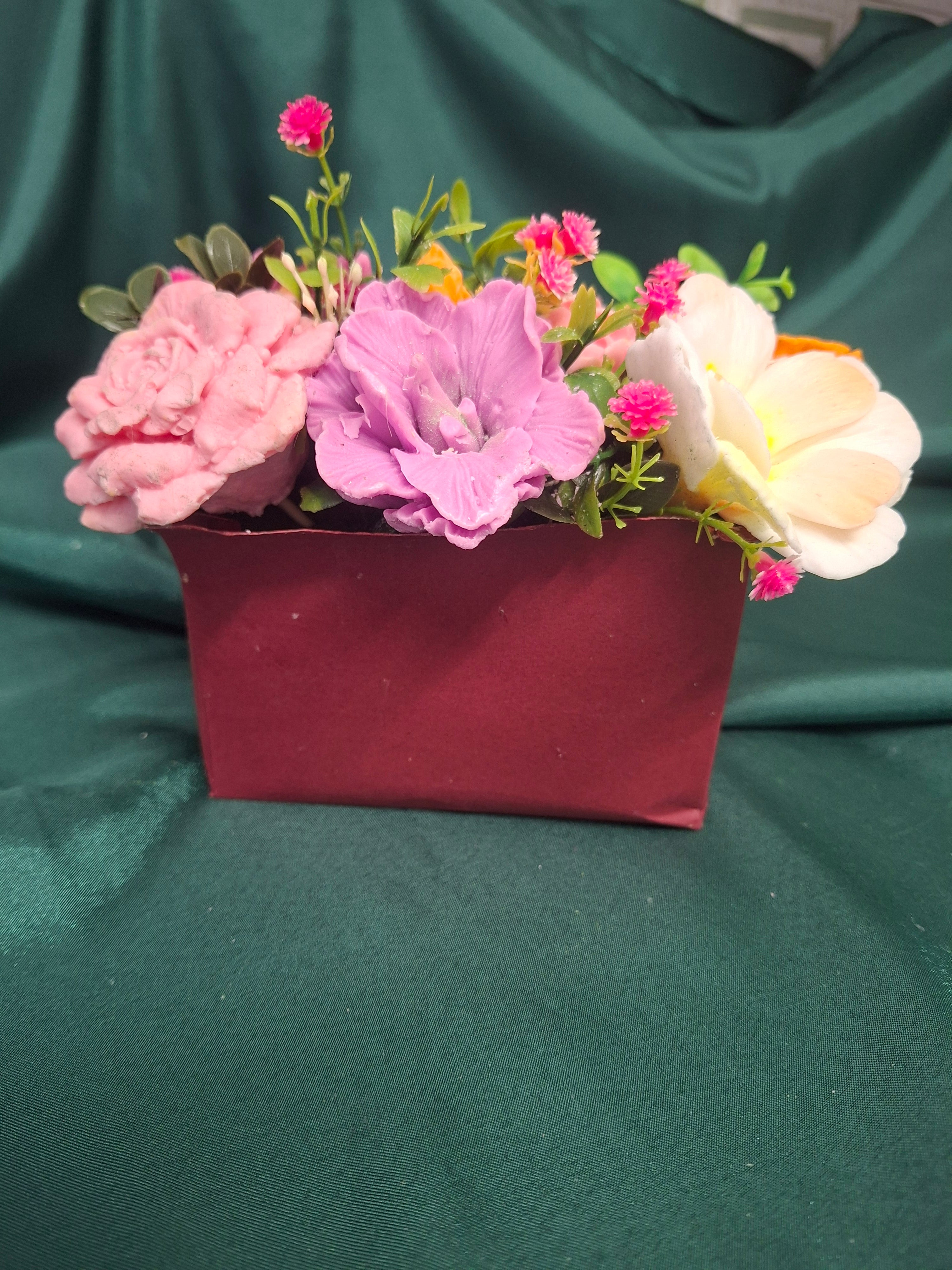 Artificial Flower Box Arrangement In Burgundy Gift Box