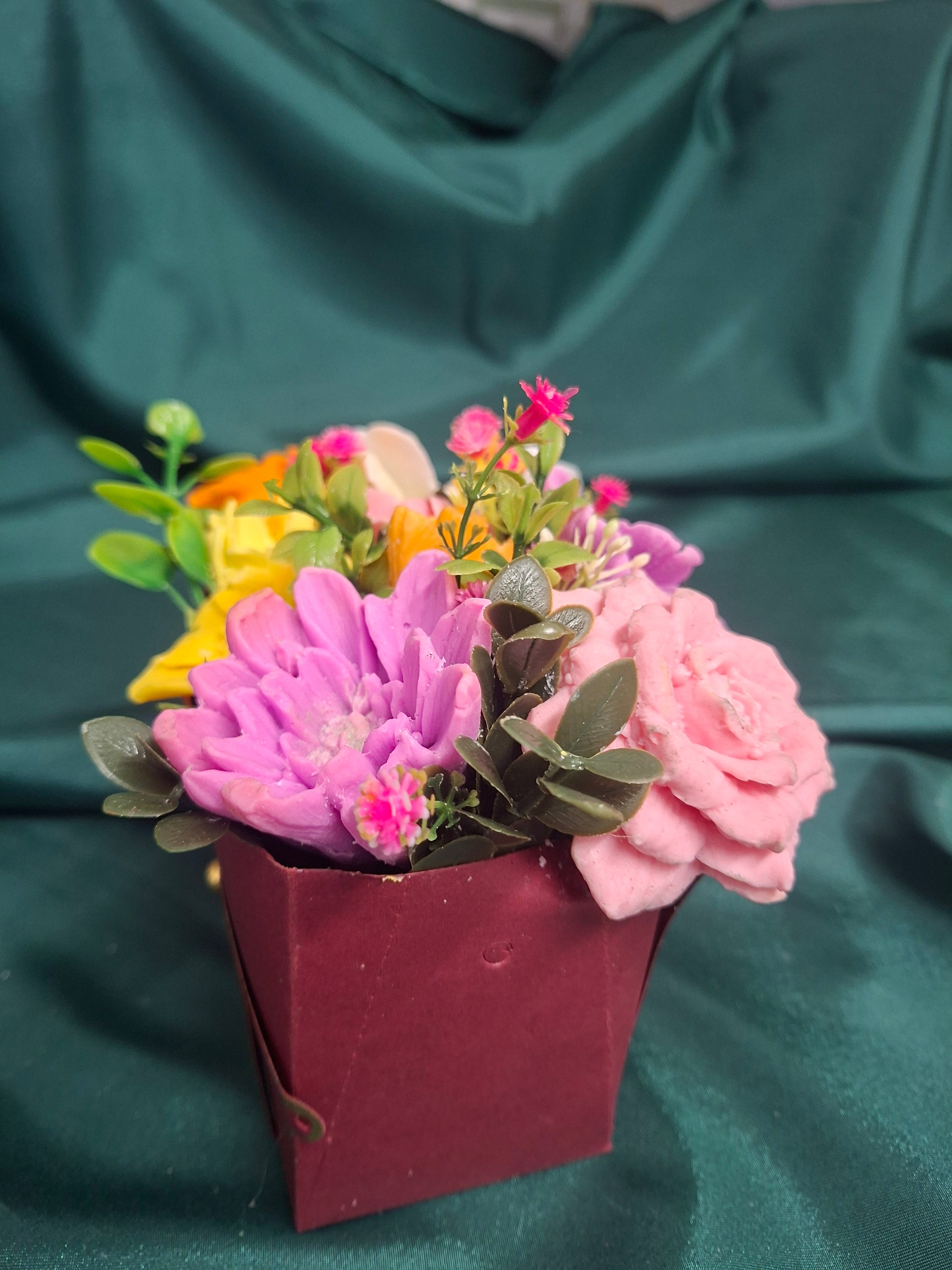Artificial Flower Box Arrangement In Burgundy Gift Box