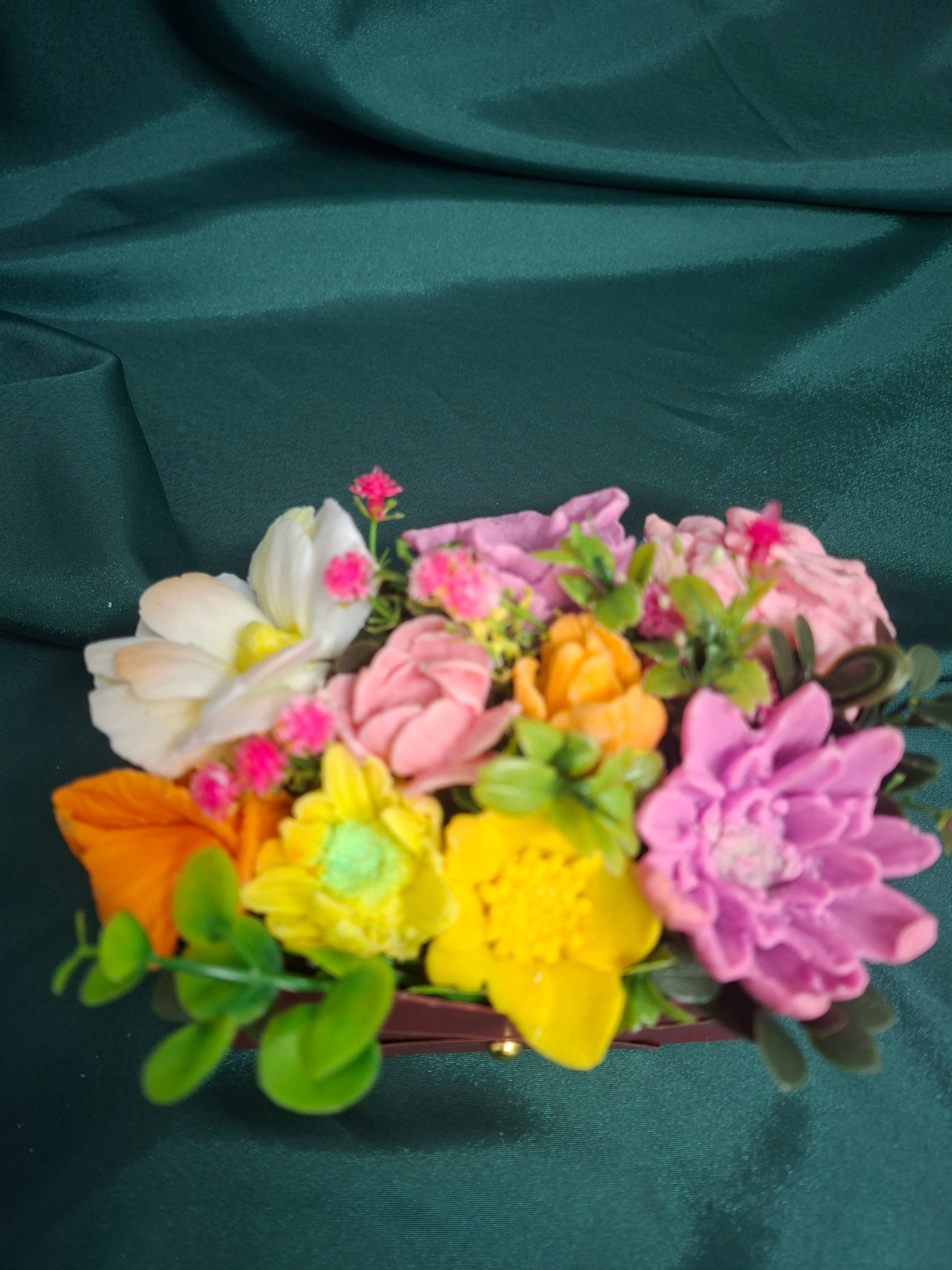 Artificial Flower Box Arrangement In Burgundy Gift Box