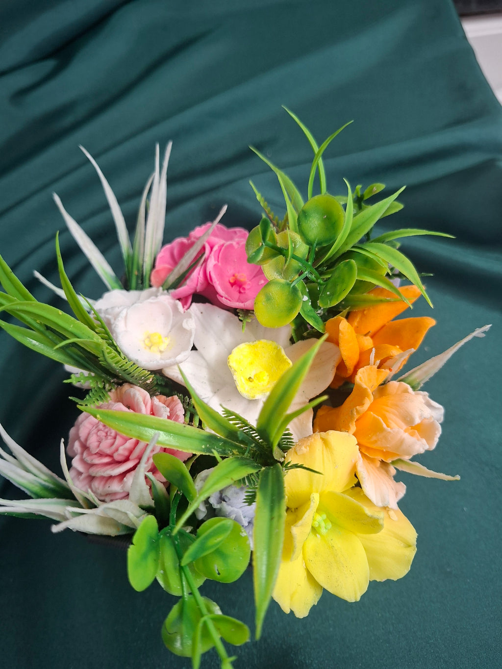 Artificial Flower Arrangement In Gray Woven Gift Box