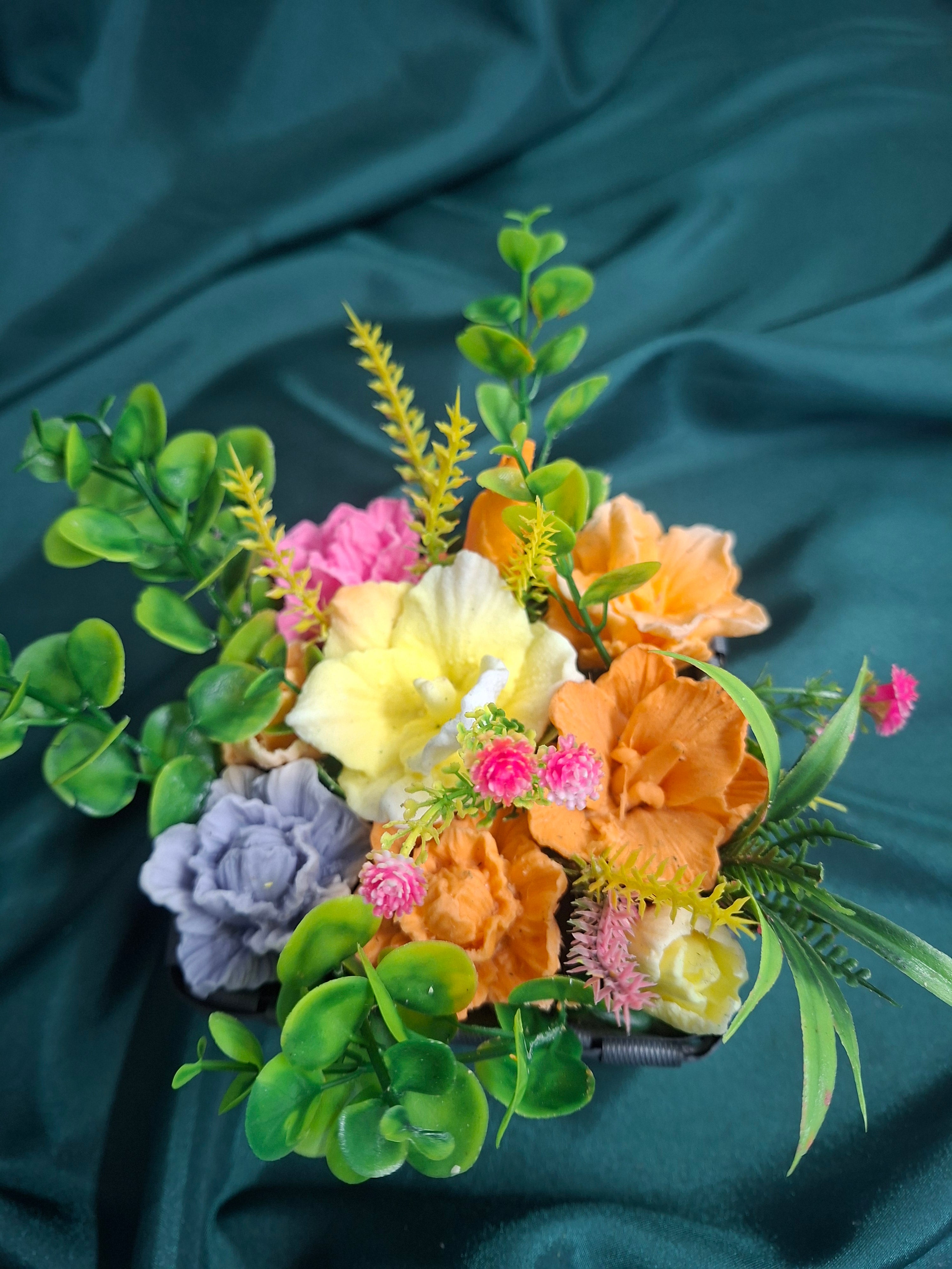 Artificial Flower Box Arrangement In Gray Woven Box