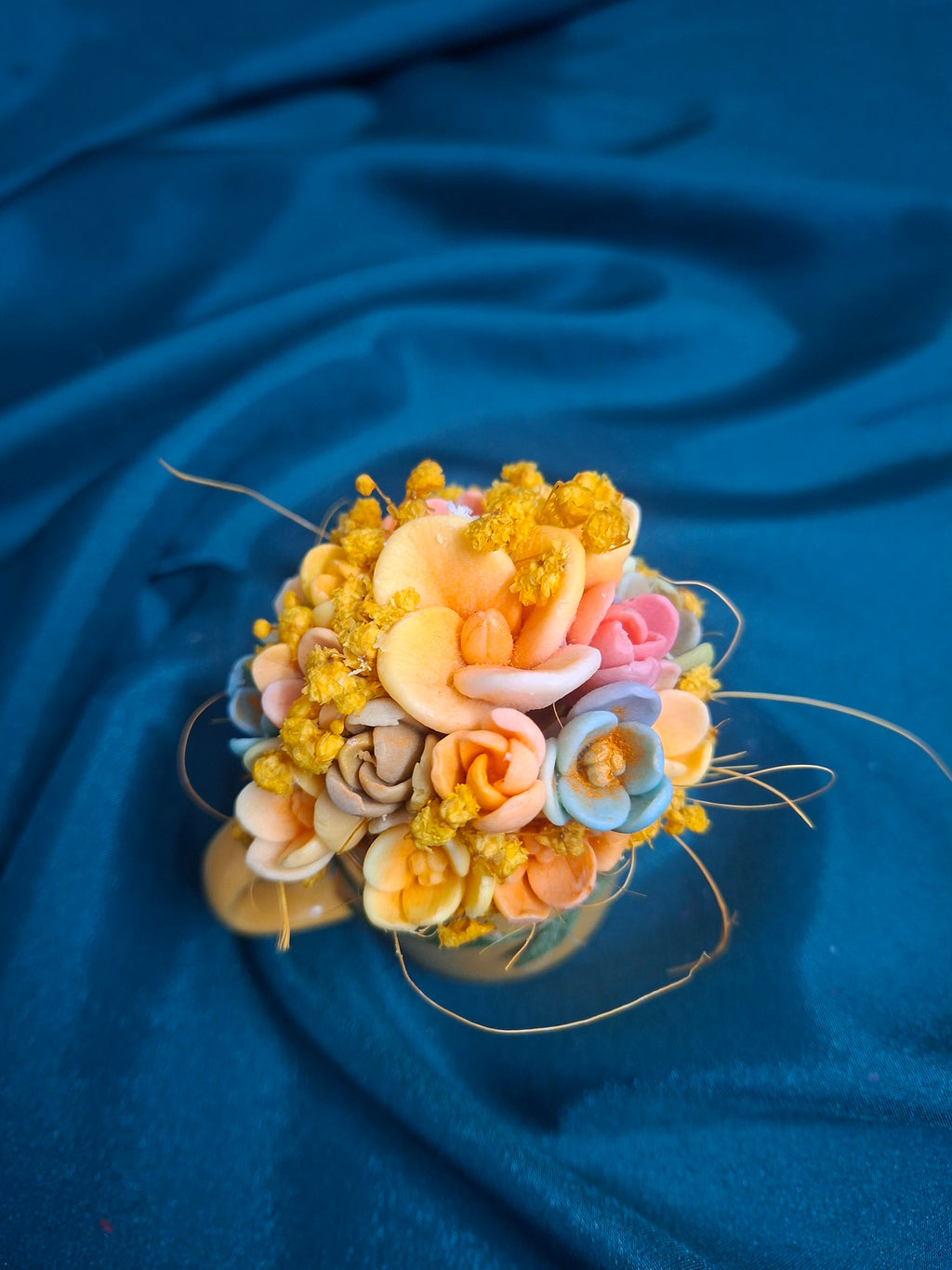 Artificial Floral Mug Arrangement Yellow Blooms In Ceramic Cup Gift