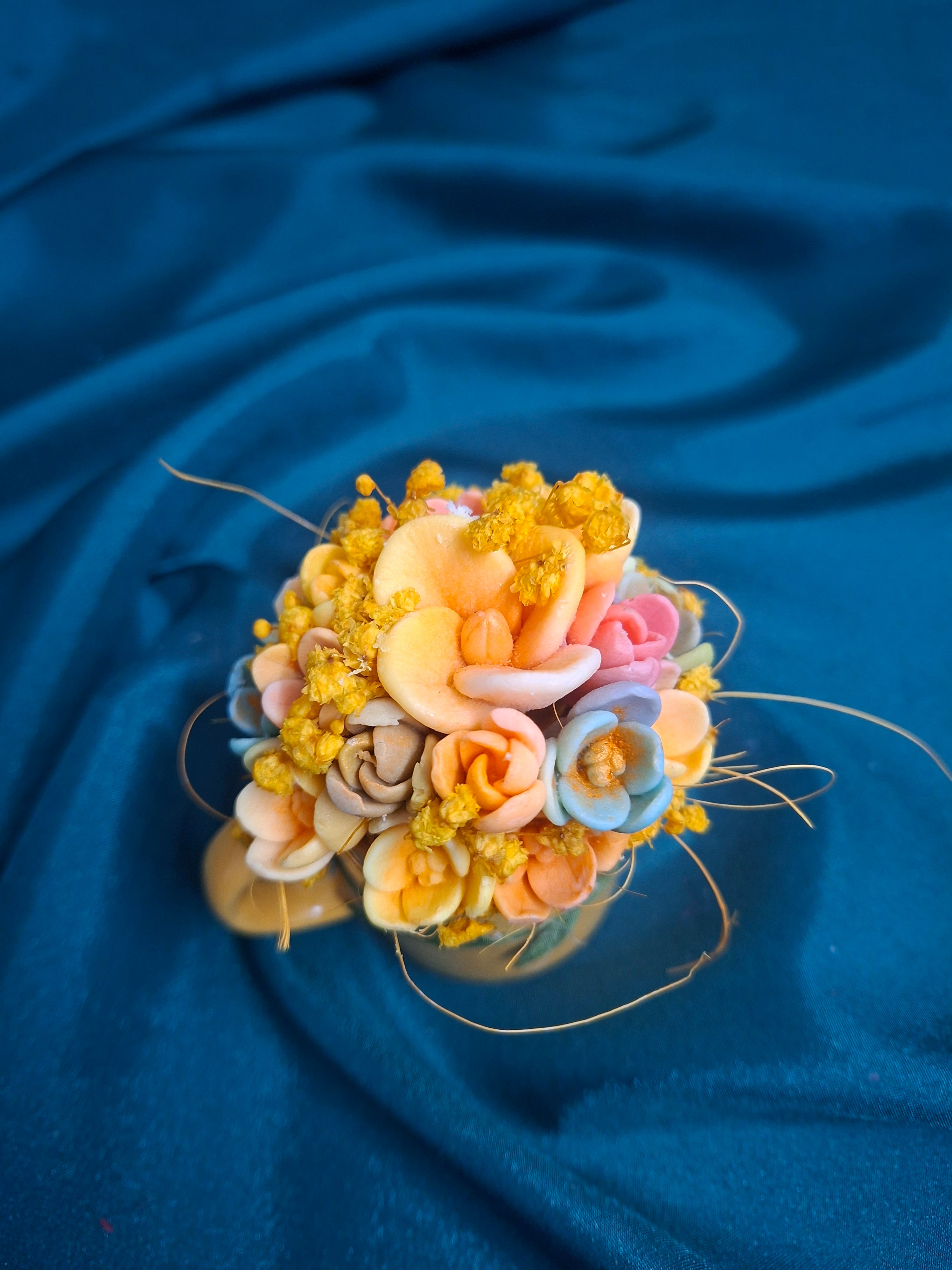 Artificial Floral Mug Arrangement Yellow Blooms In Ceramic Cup Gift