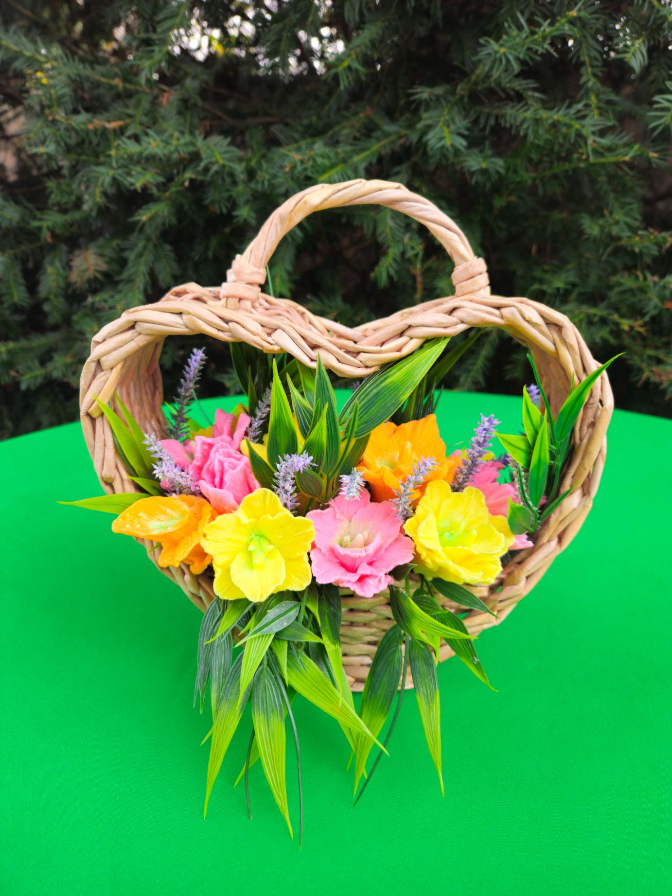 Woven Harmony Basket | Handcrafted Soap Floral Arrangement
