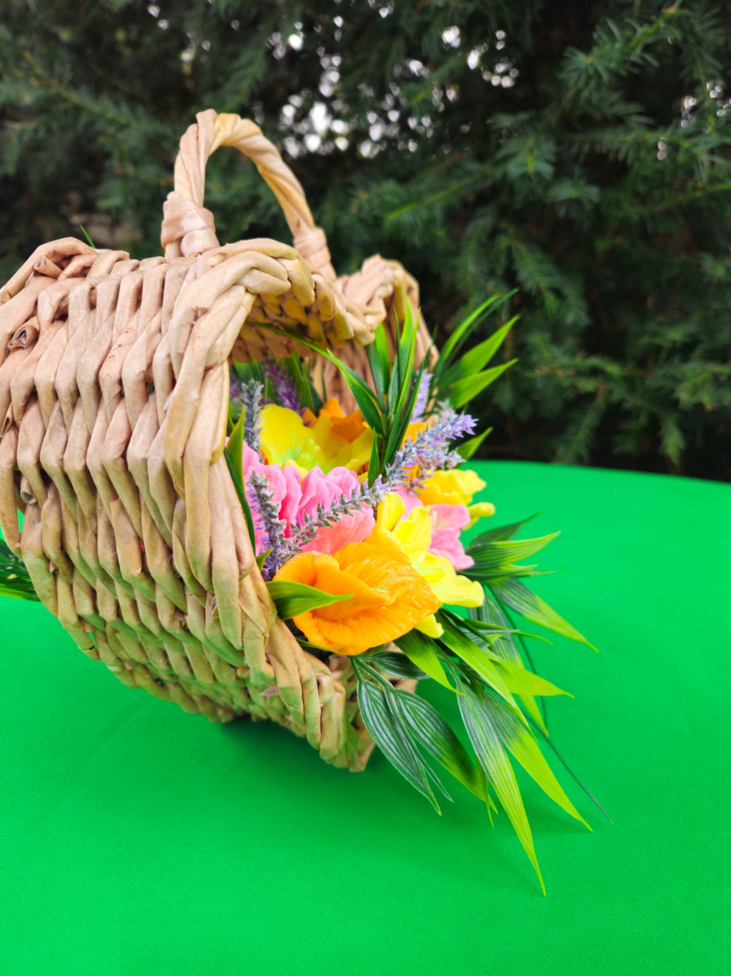 Woven Harmony Basket | Handcrafted Soap Floral Arrangement