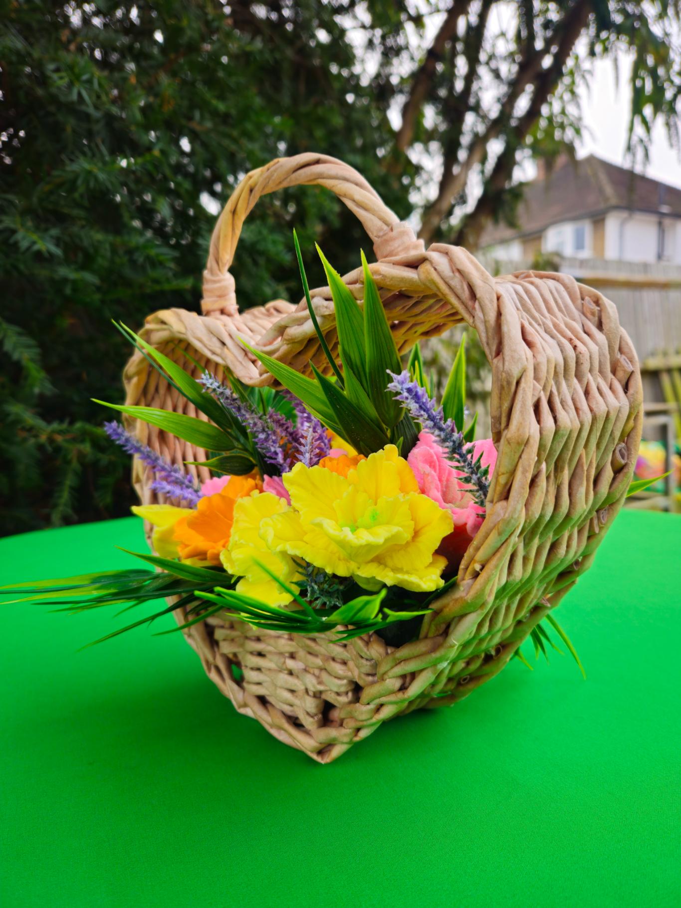 Woven Harmony Basket | Handcrafted Soap Floral Arrangement