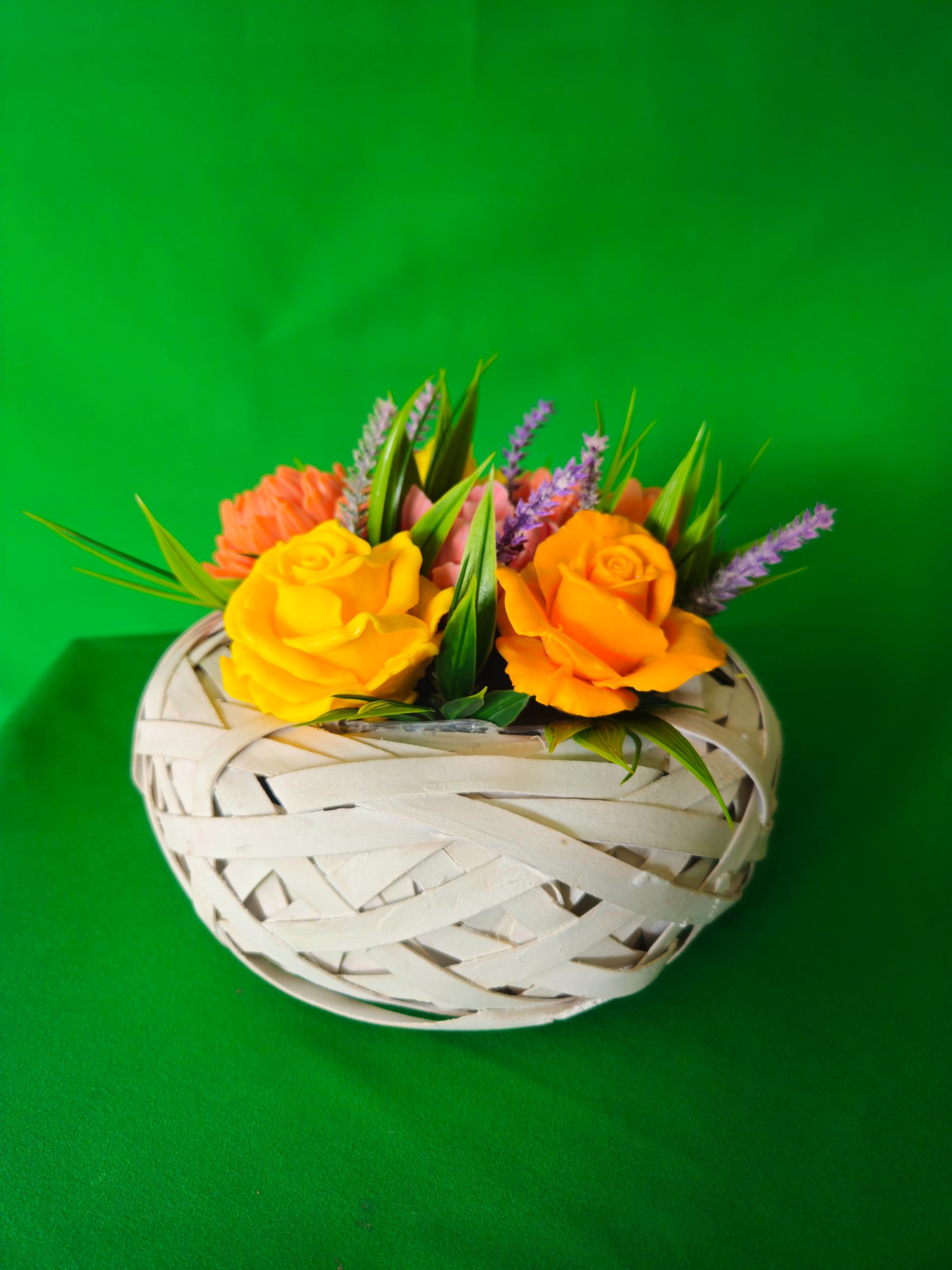 Woven Floral Haven | Scented Soap Flower Gift Basket (Eco-Friendly)