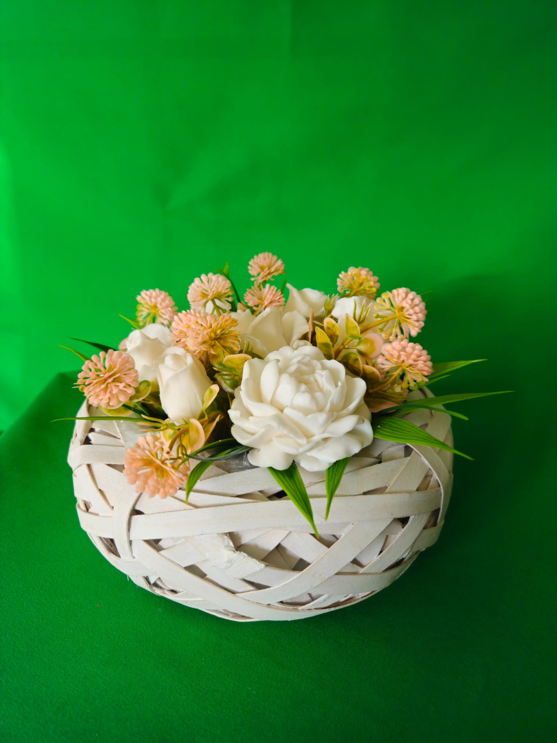 Woven Meadow Basket | Artisan Soap Flower Arrangement | Eco-Friendly Gift