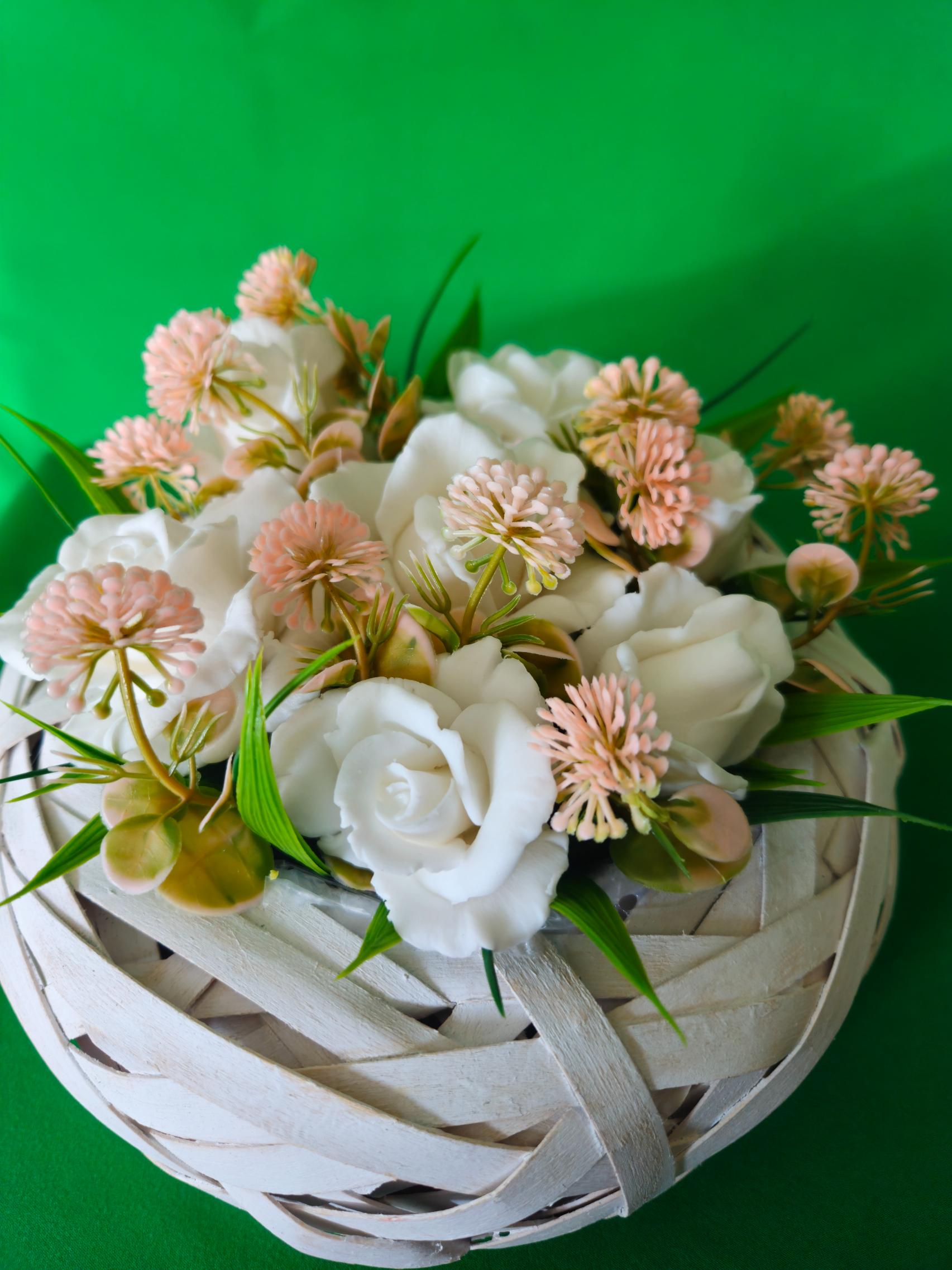 Woven Meadow Basket | Artisan Soap Flower Arrangement | Eco-Friendly Gift