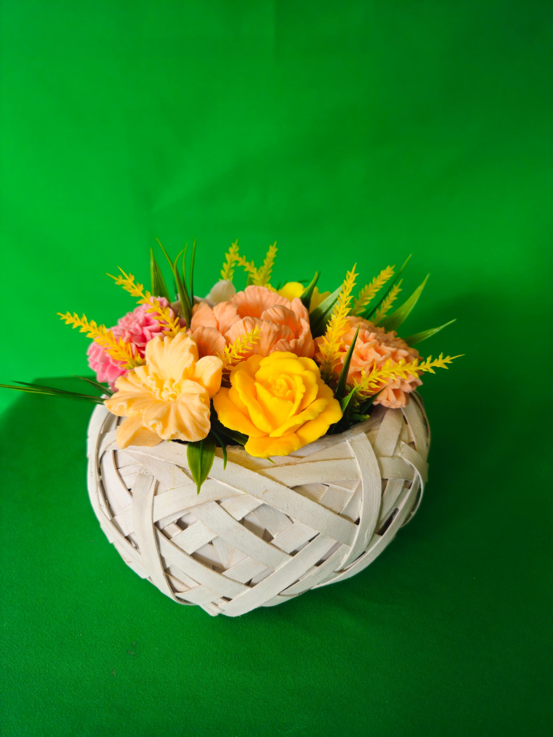 Woven Bliss Basket | Scented Artisan Soap Floral Display | Eco-Friendly Gift