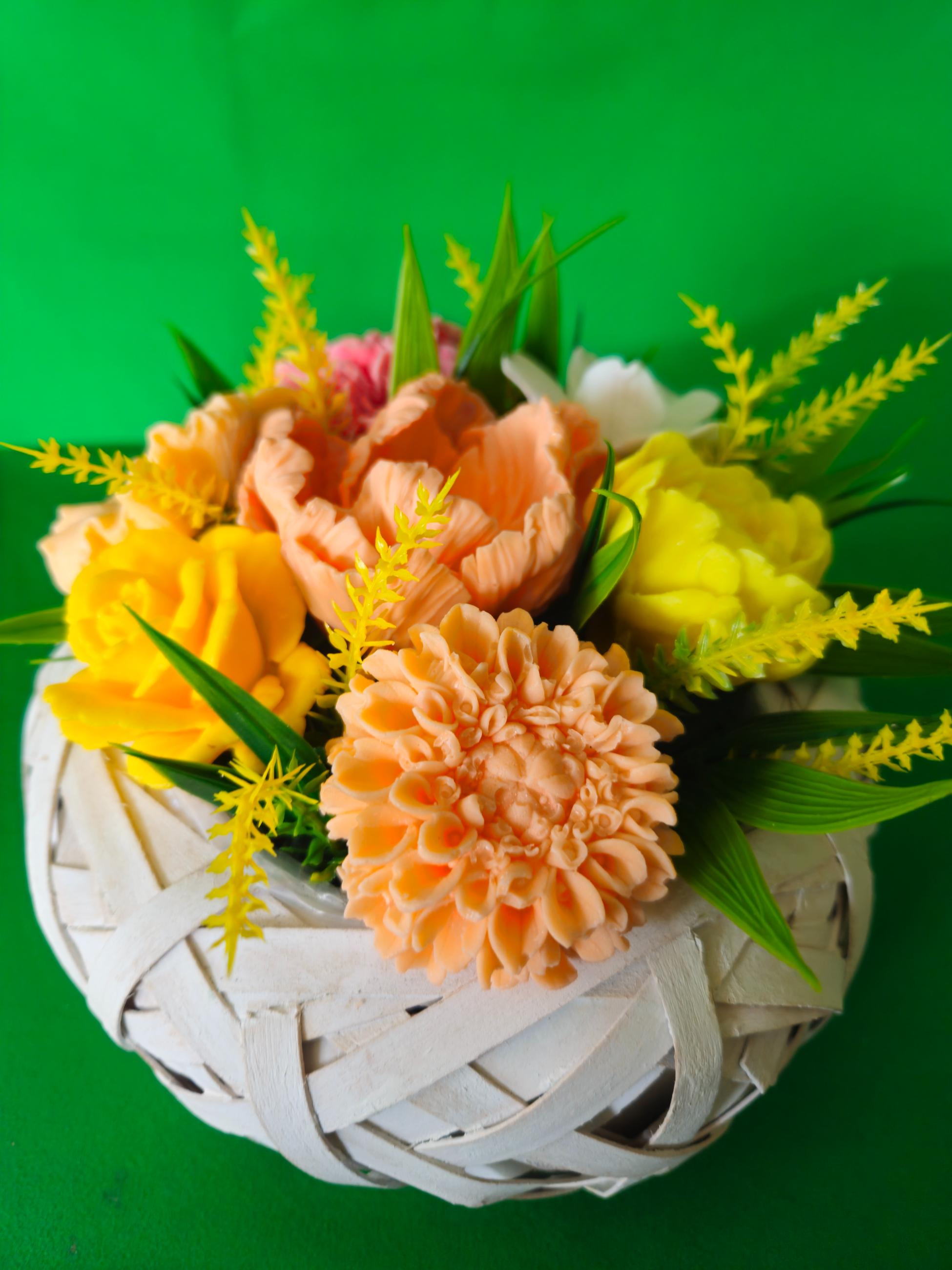 Woven Bliss Basket | Scented Artisan Soap Floral Display | Eco-Friendly Gift