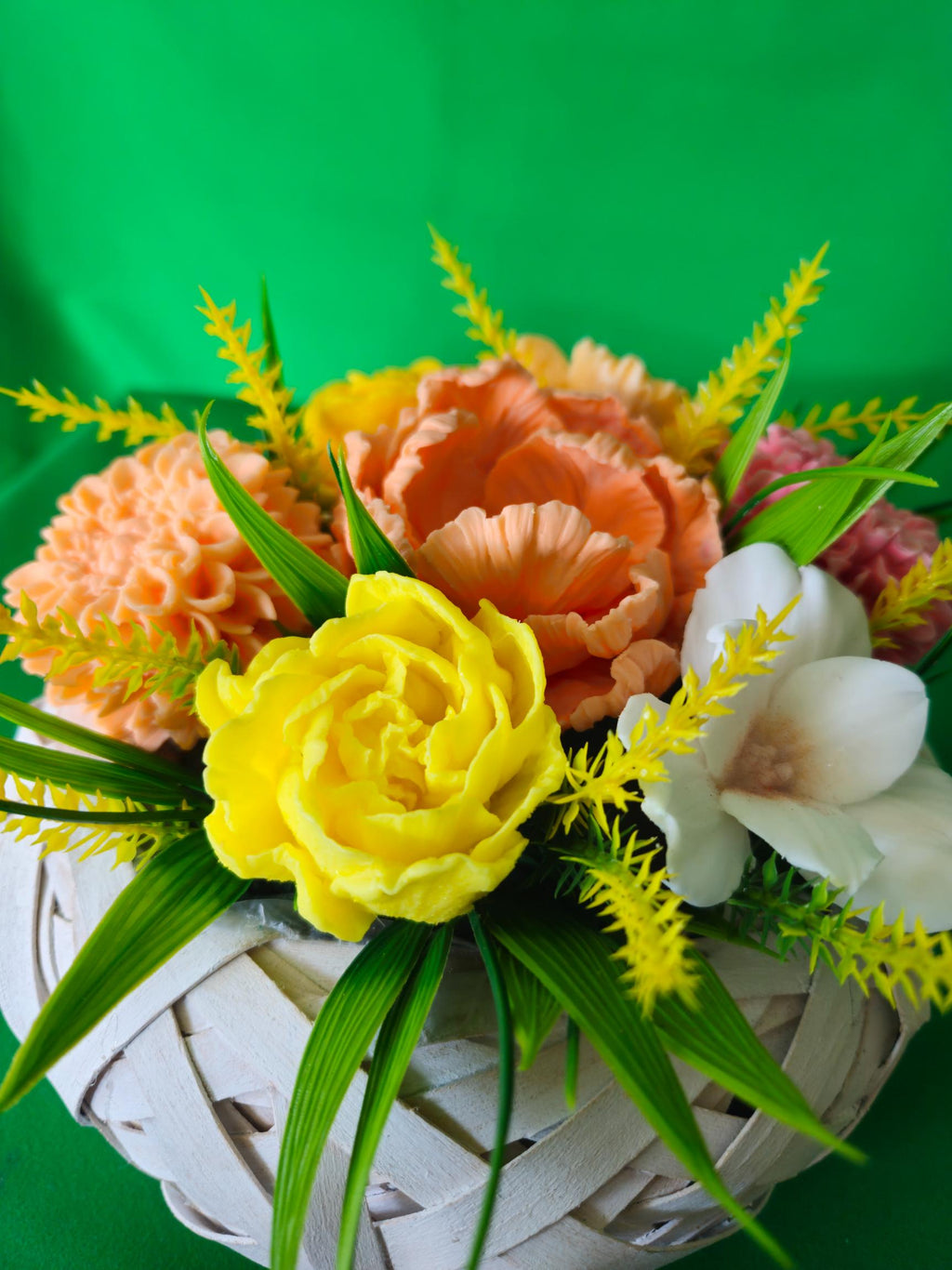 Woven Bliss Basket | Scented Artisan Soap Floral Display | Eco-Friendly Gift