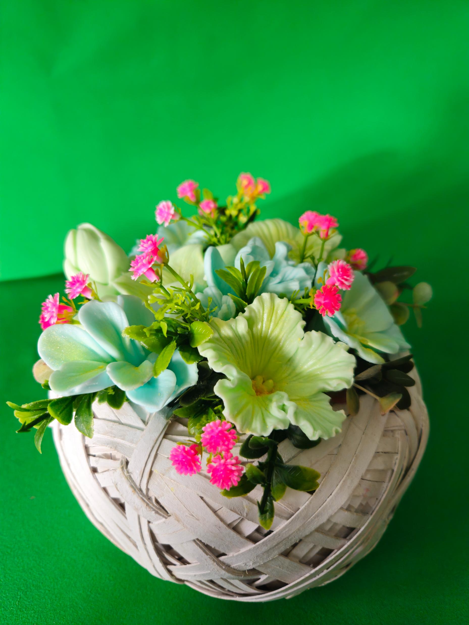 Woven Petal Aura Basket | Artisan Soap Flower Display
