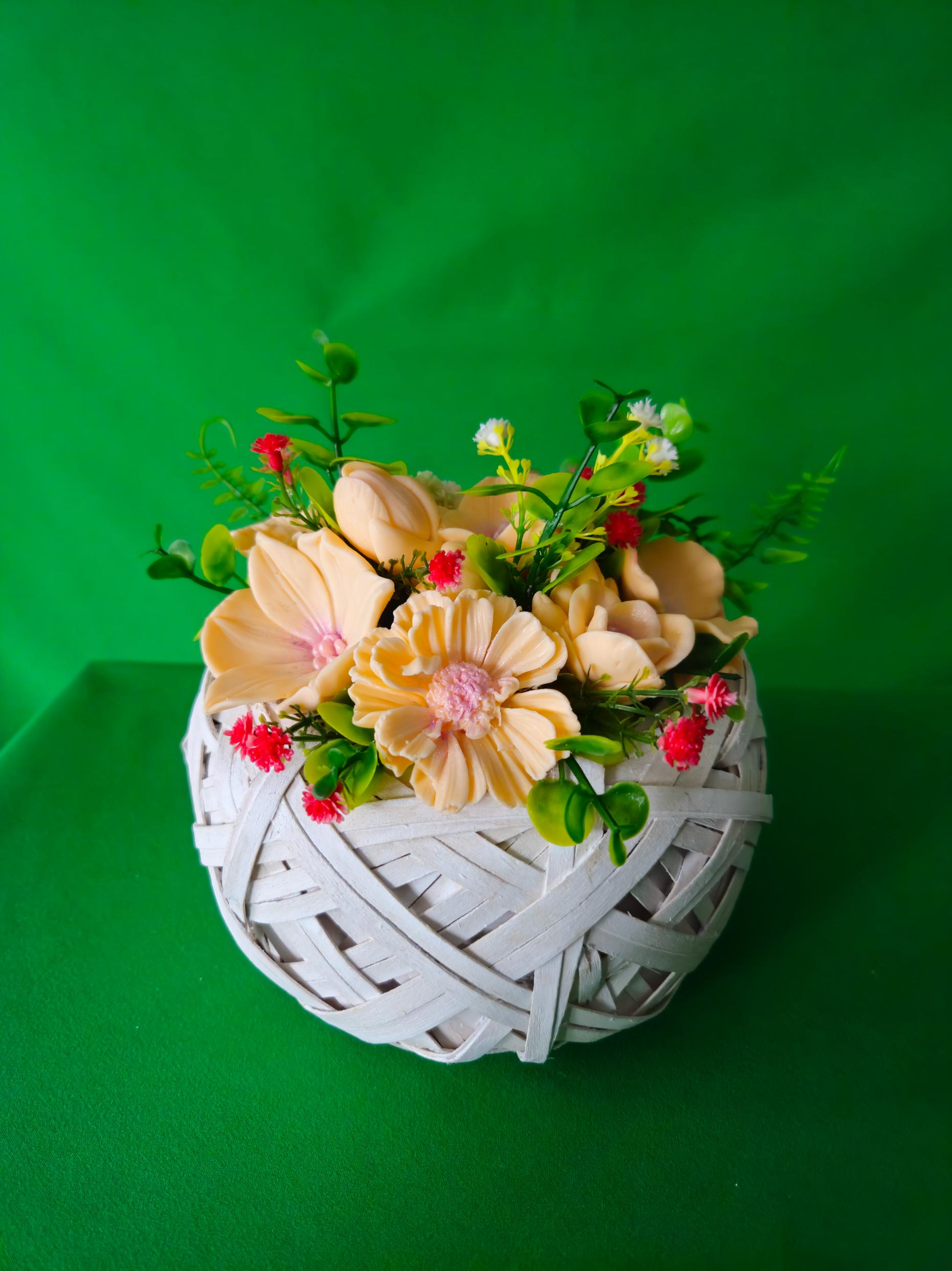 Woven Blush Petals Basket | Romantic Soap Flower Keepsake