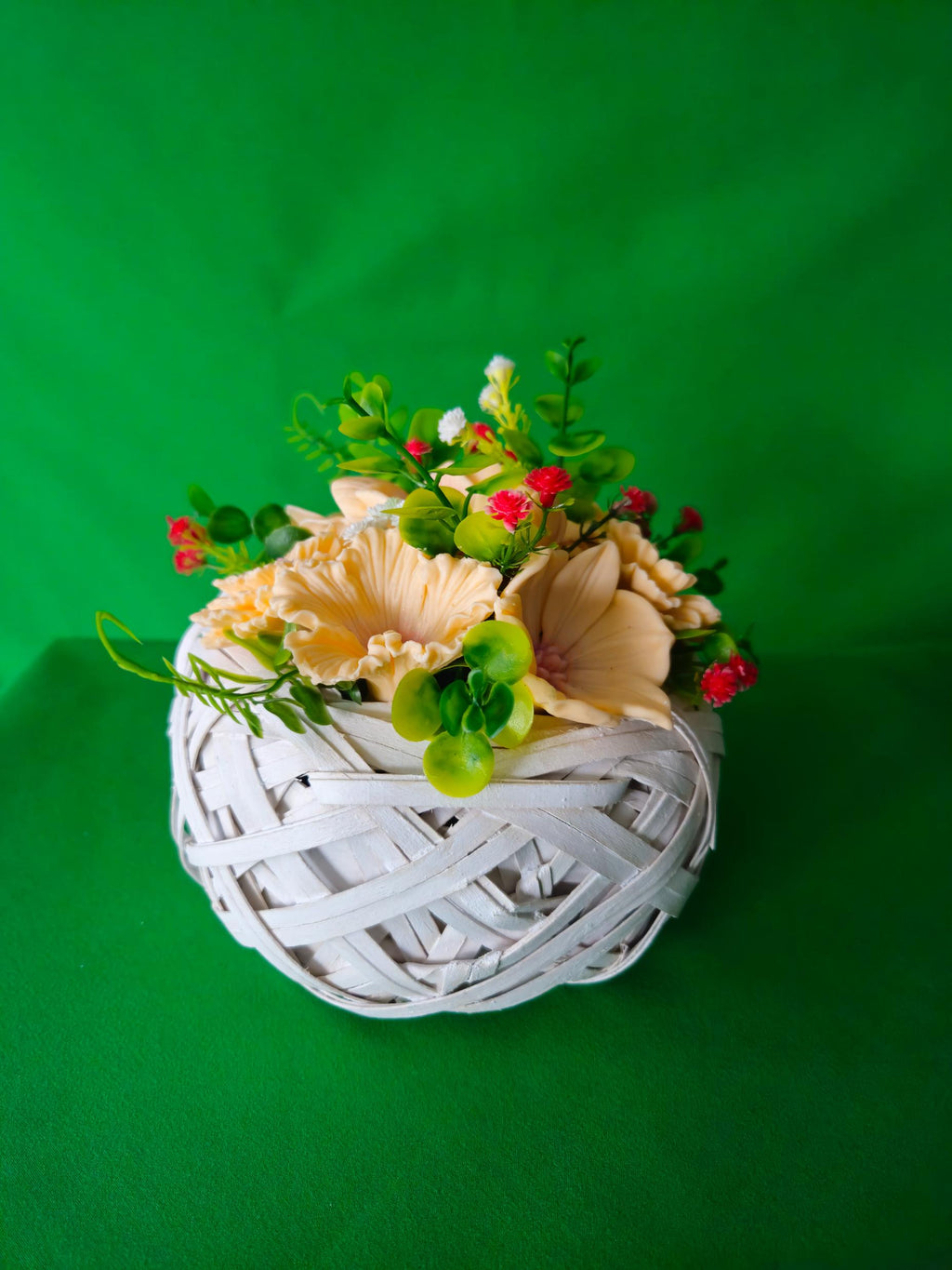 Woven Blush Petals Basket | Romantic Soap Flower Keepsake