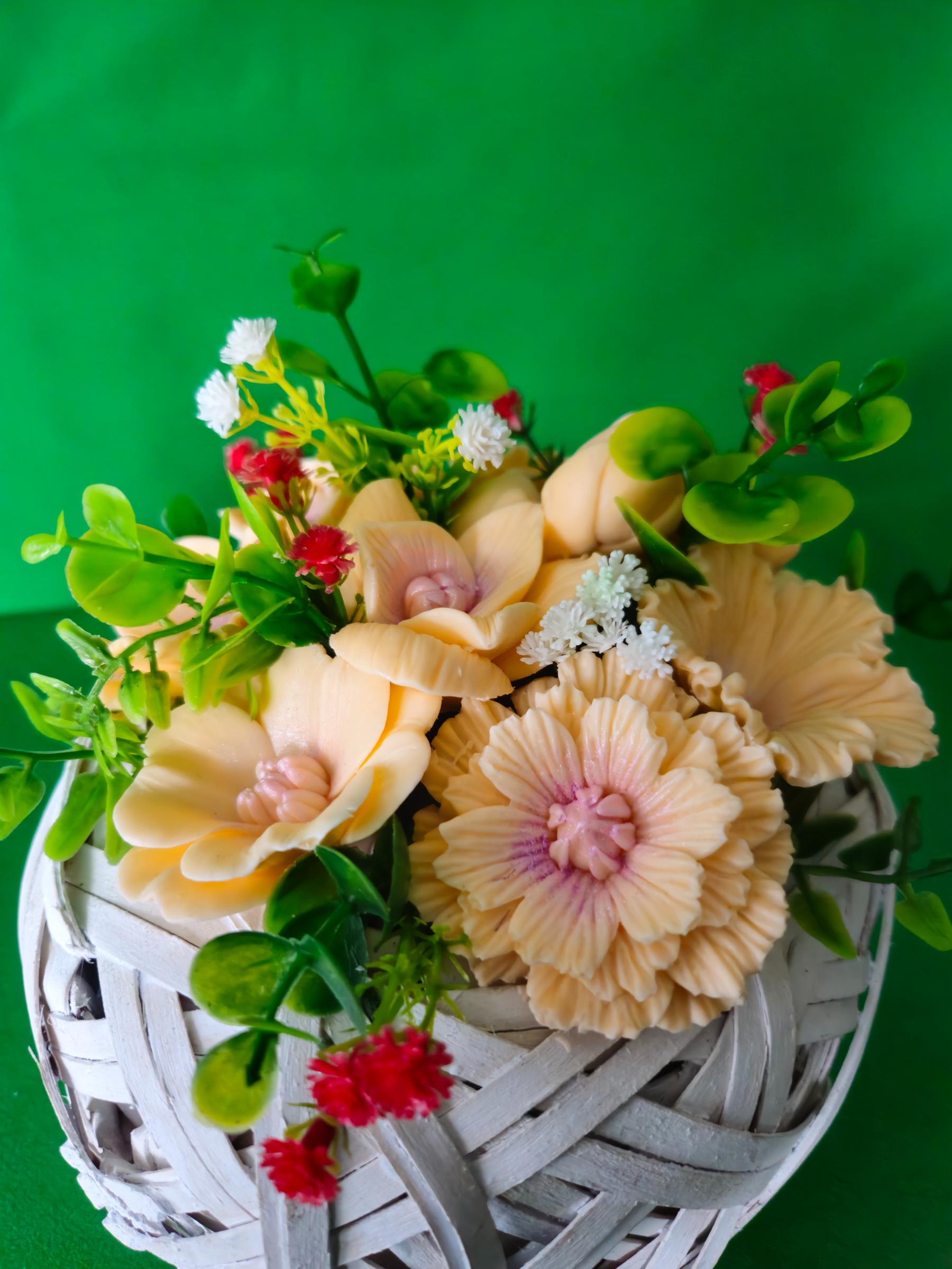 Woven Blush Petals Basket | Romantic Soap Flower Keepsake