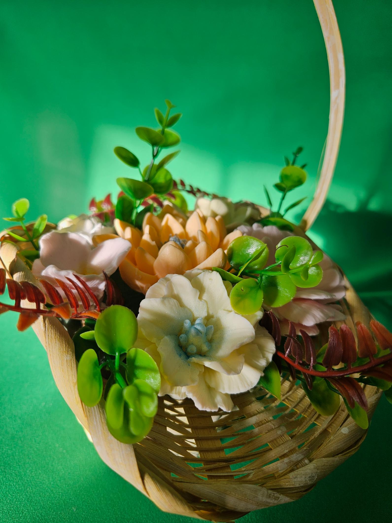 Woven Glow Basket | Scented Soap Flower Gift Arrangement
