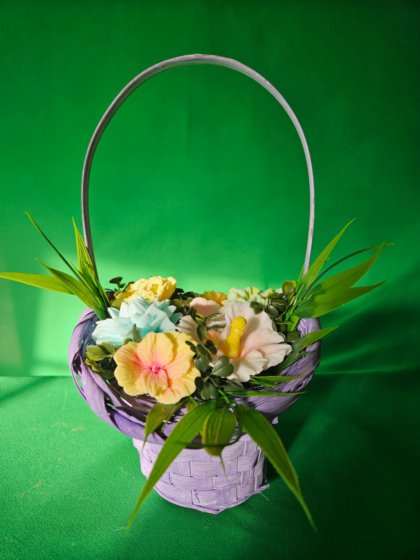 Woven Sunset Bloom Basket |  Handcrafted Scented Soap Flower Gift