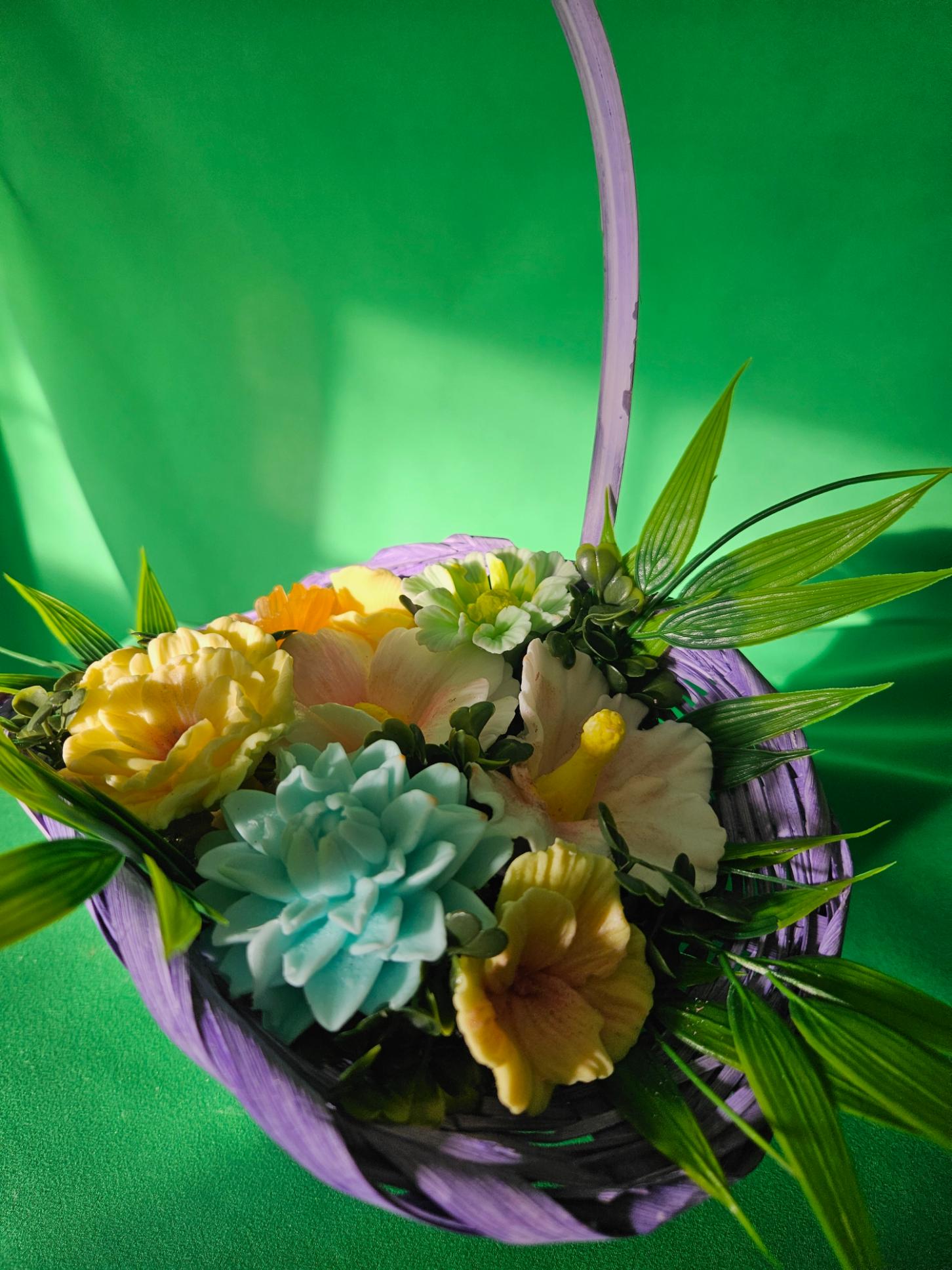 Woven Sunset Bloom Basket |  Handcrafted Scented Soap Flower Gift