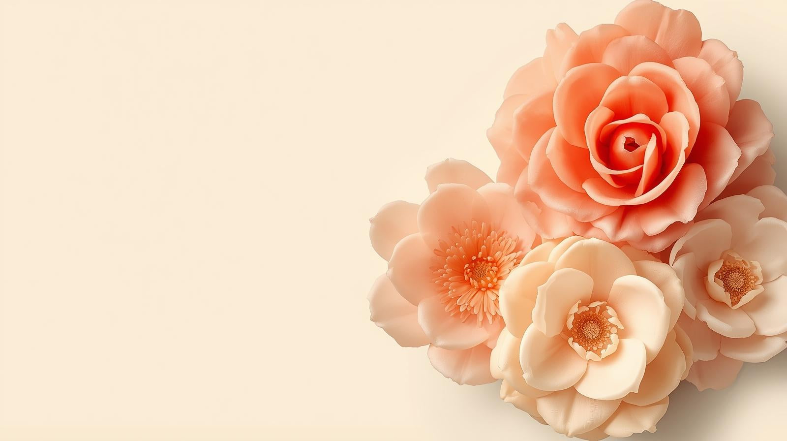 Close-up of pink and white flowers on a beige background