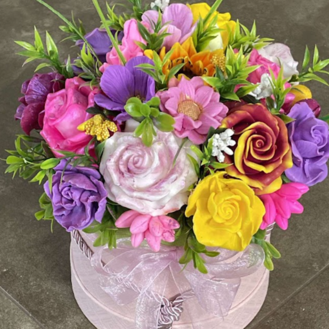 Colourful flower bouquet in a basket