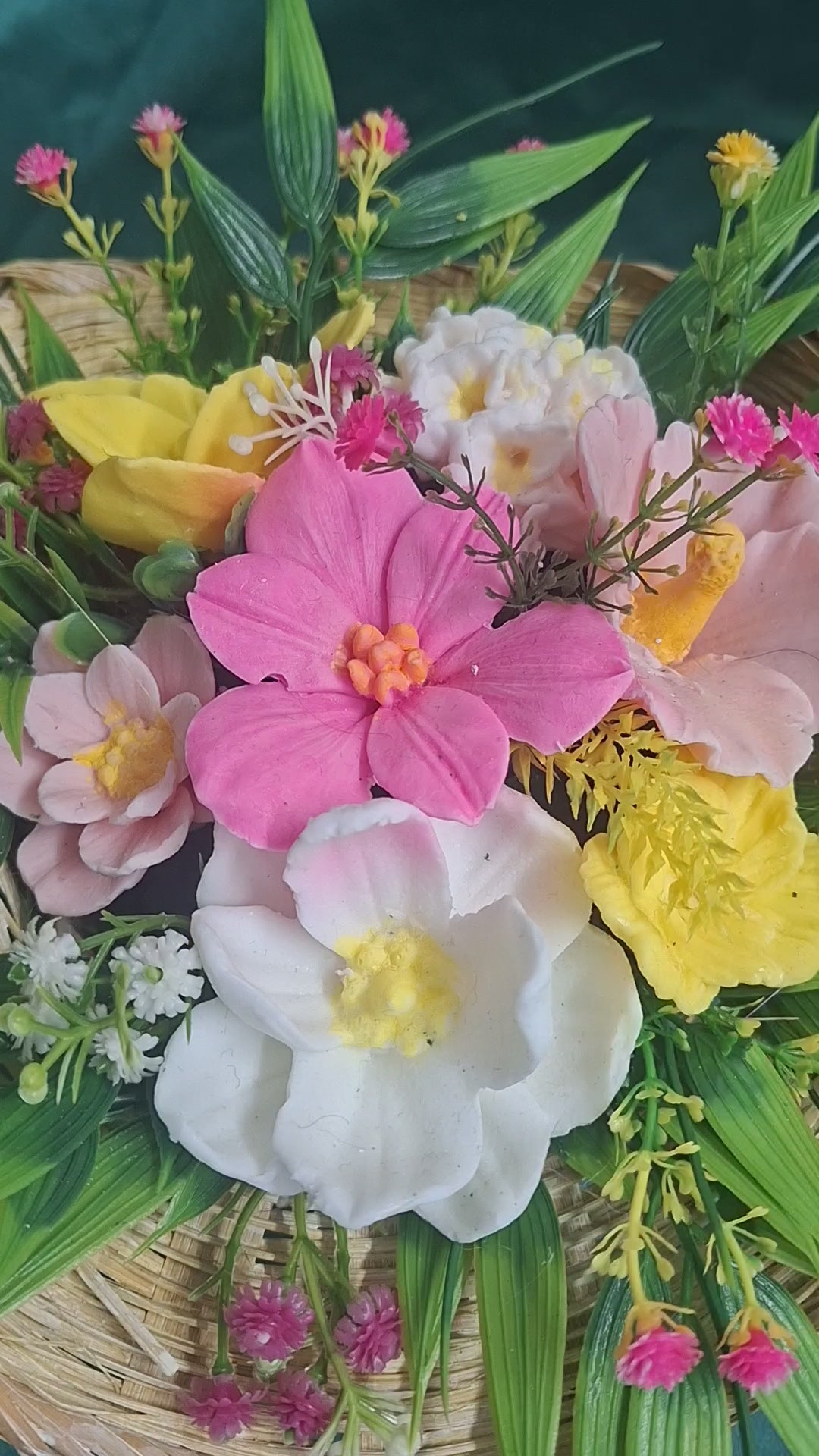 Woven Wood Basket Floral Artificial Arrangement for Home Decor