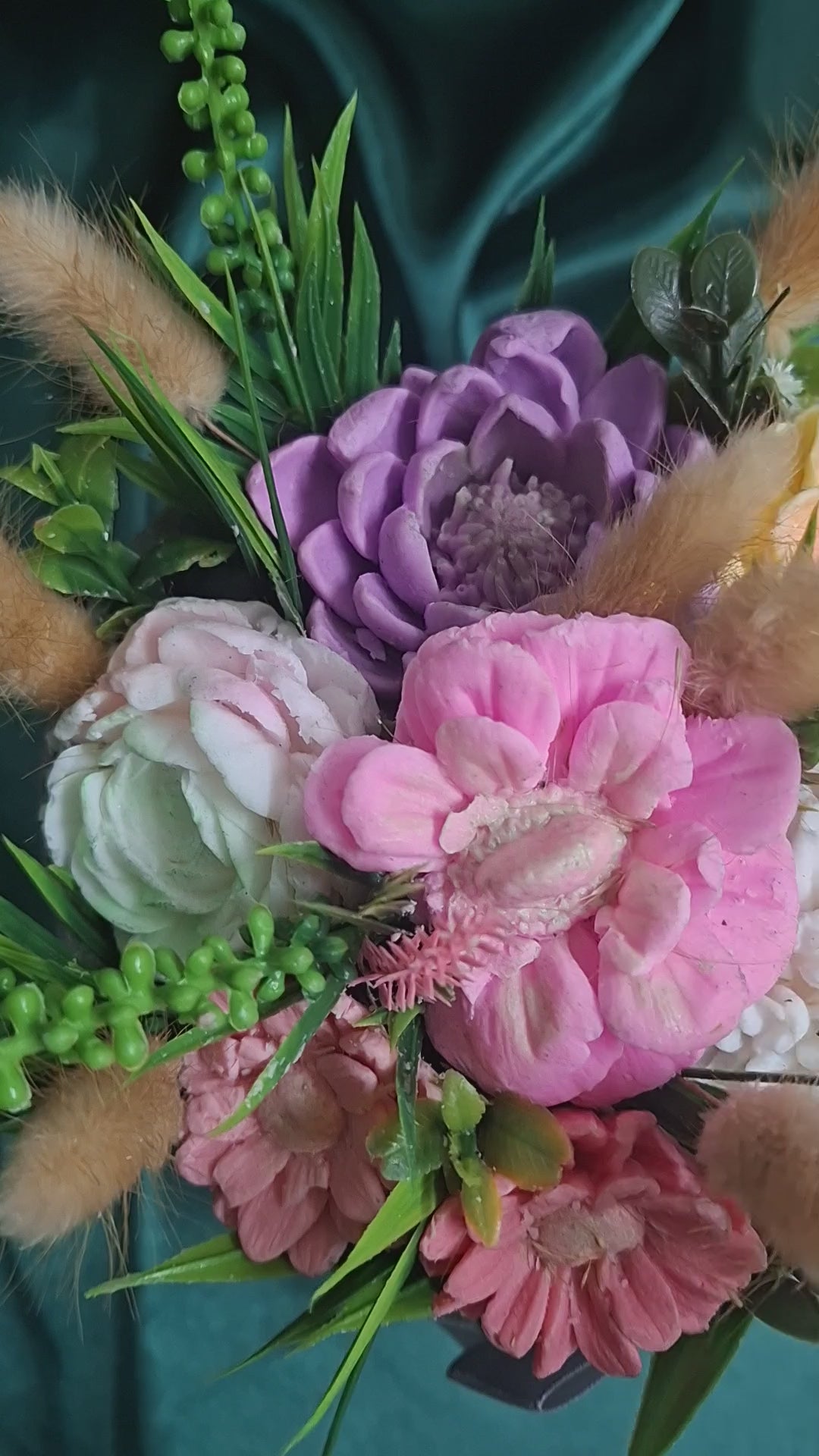 Black Hat Box Floral Arrangement Gift With Pink Peonies And Purple Accents