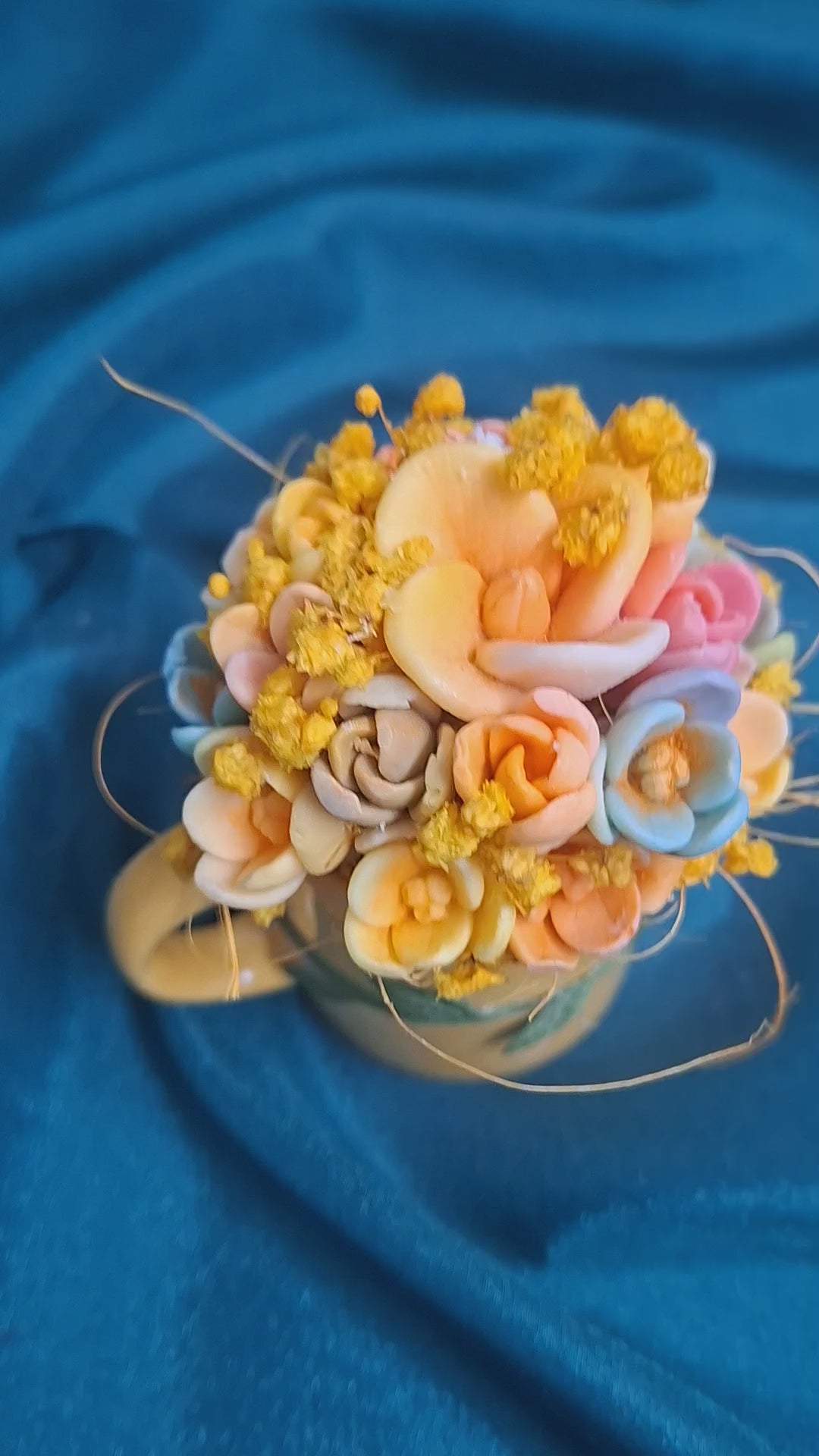 Artificial Floral Mug Arrangement Yellow Blooms In Ceramic Cup Gift