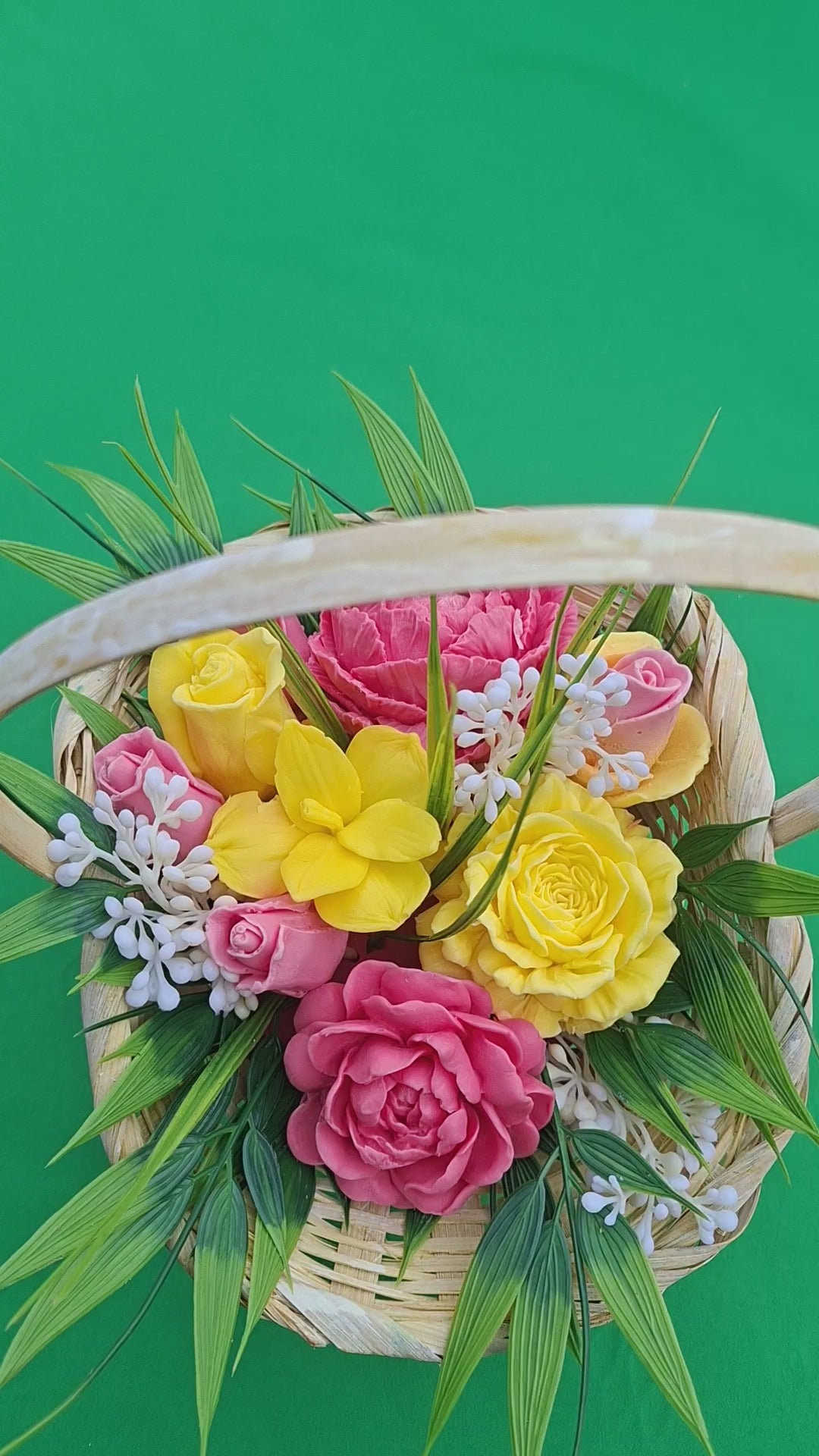 Woven Basket With Colorful Artificial Floral Arrangement