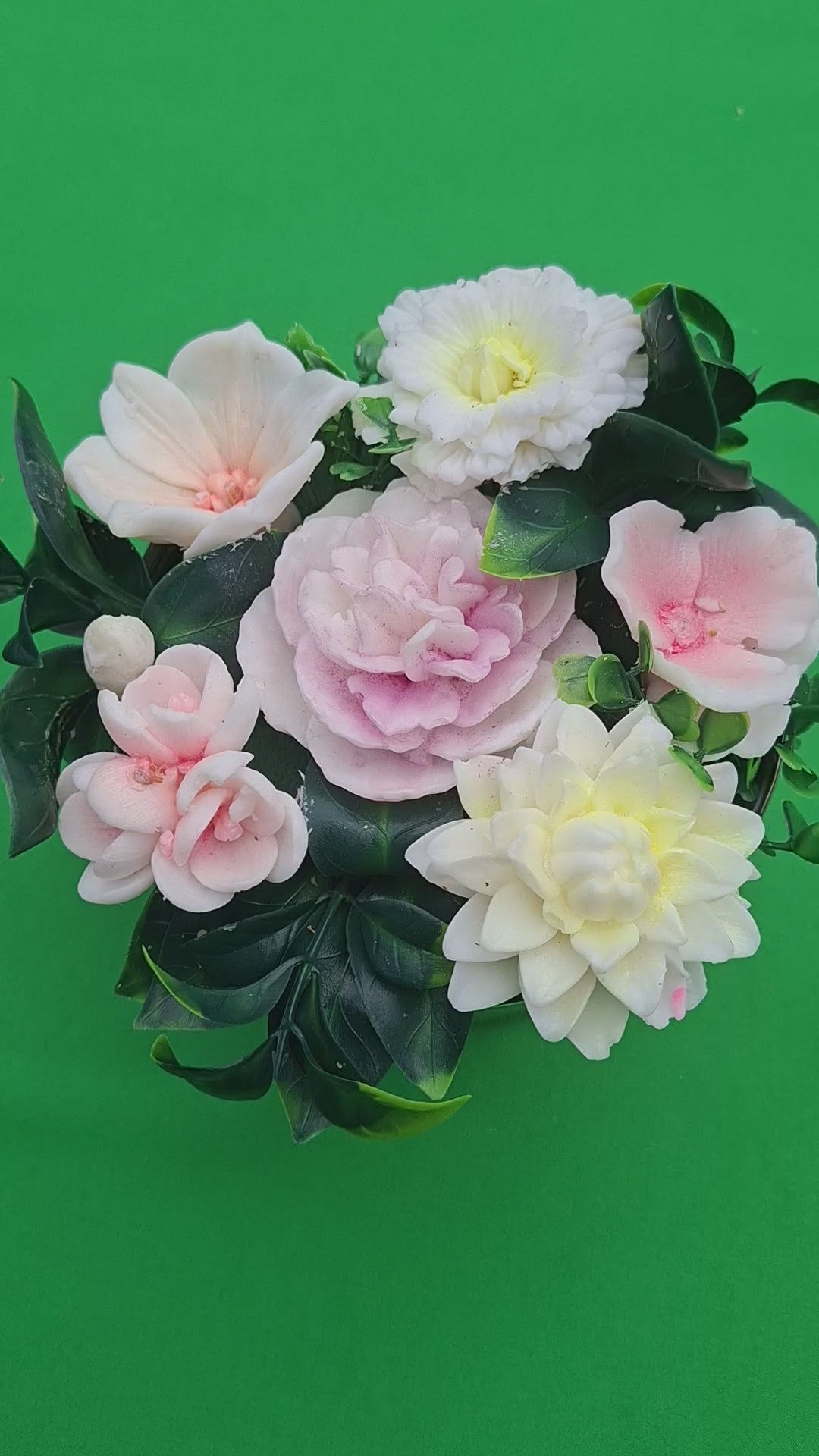 Pastel Artificial Peony Bouquet in Green Pot Decor
