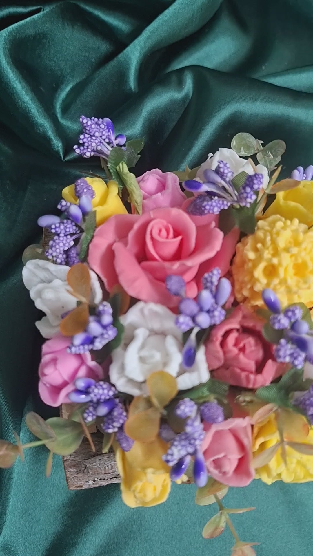 Rustic Log Basket With Heart Burlap Patch And Artificial Flowers Decor