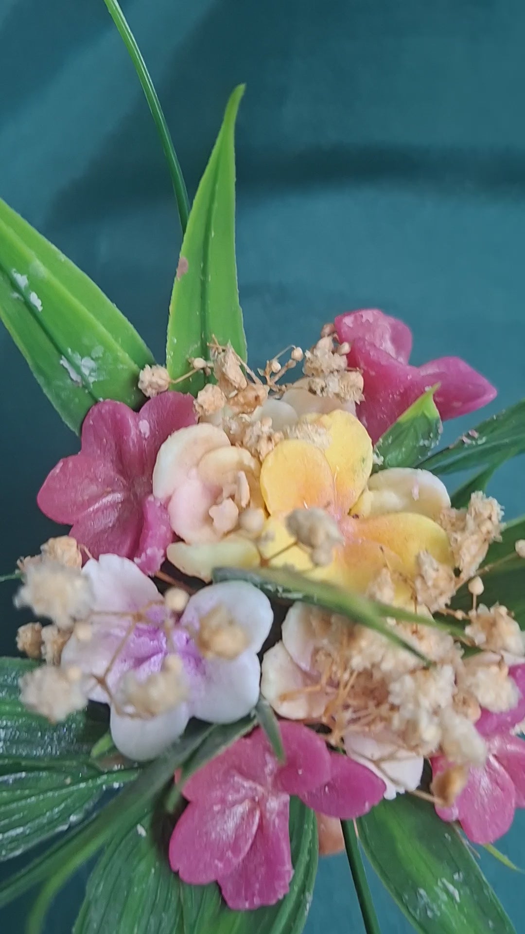 Artificial Flower Box Gift Arrangement in Wood Look Base