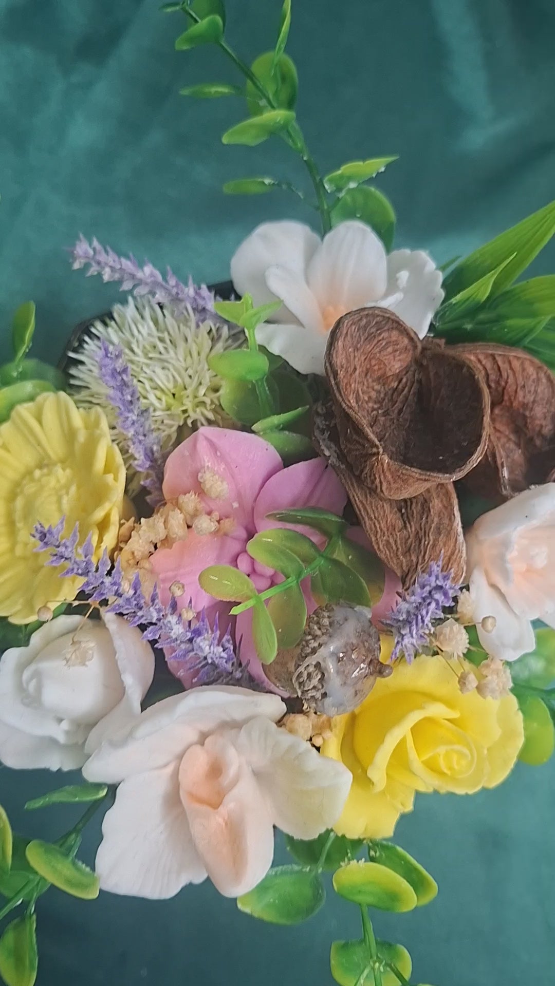 Artificial Flower Bouquet With Pink Yellow White Blooms And Greenery