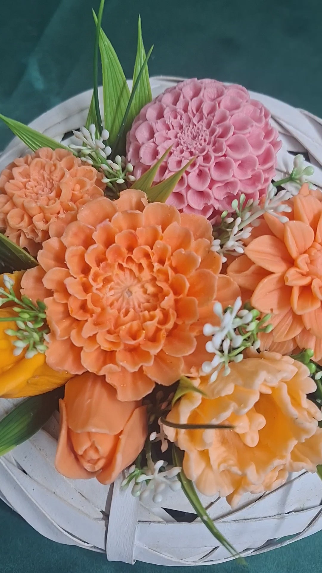 Woven Basket Floral Arrangement With Artificial Pink And Orange Flowers