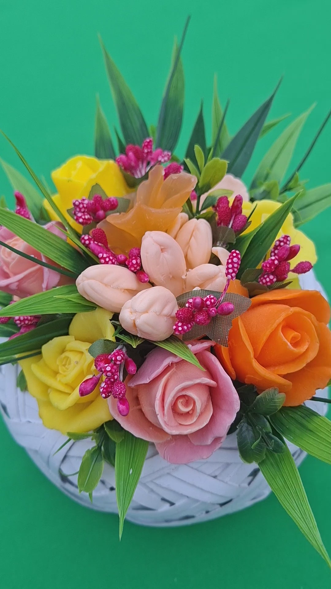 Woven Basket Floral Arrangement With Colorful Artificial Flowers Home Decor