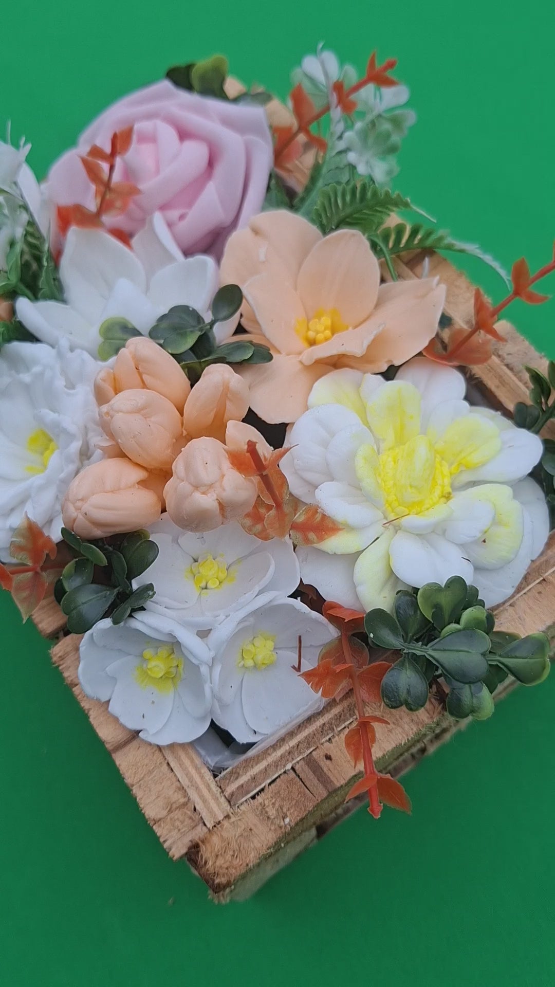 Woven Wood Basket Floral Arrangement Artificial Flowering Plants Decor