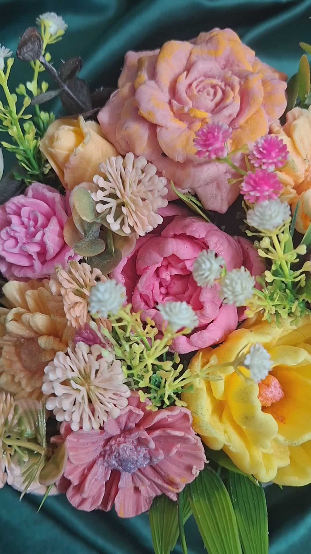 Gray Hat Box Floral Arrangement Gift Box With Pink And Yellow Blooms