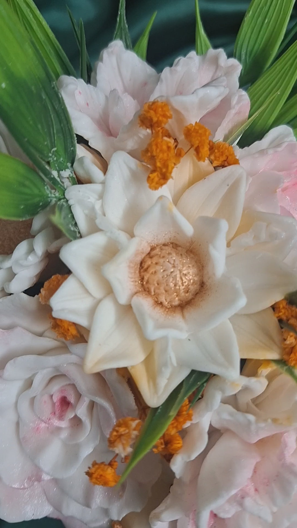 Artificial Flower Bouquet In Pink Box Gift Container With Roses And Daisies