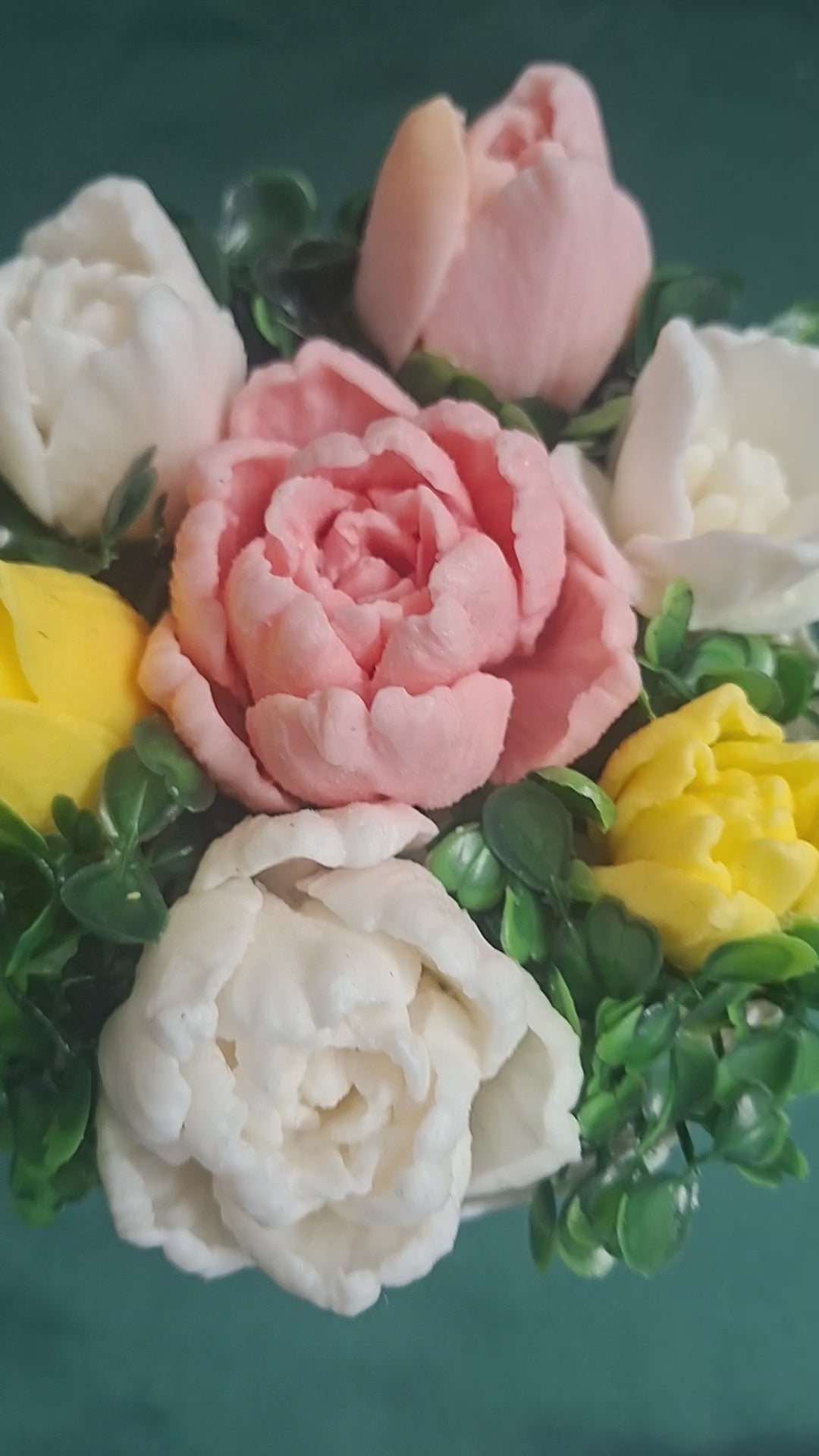 White Lattice Flower Box With Artificial Tulips And Greenery