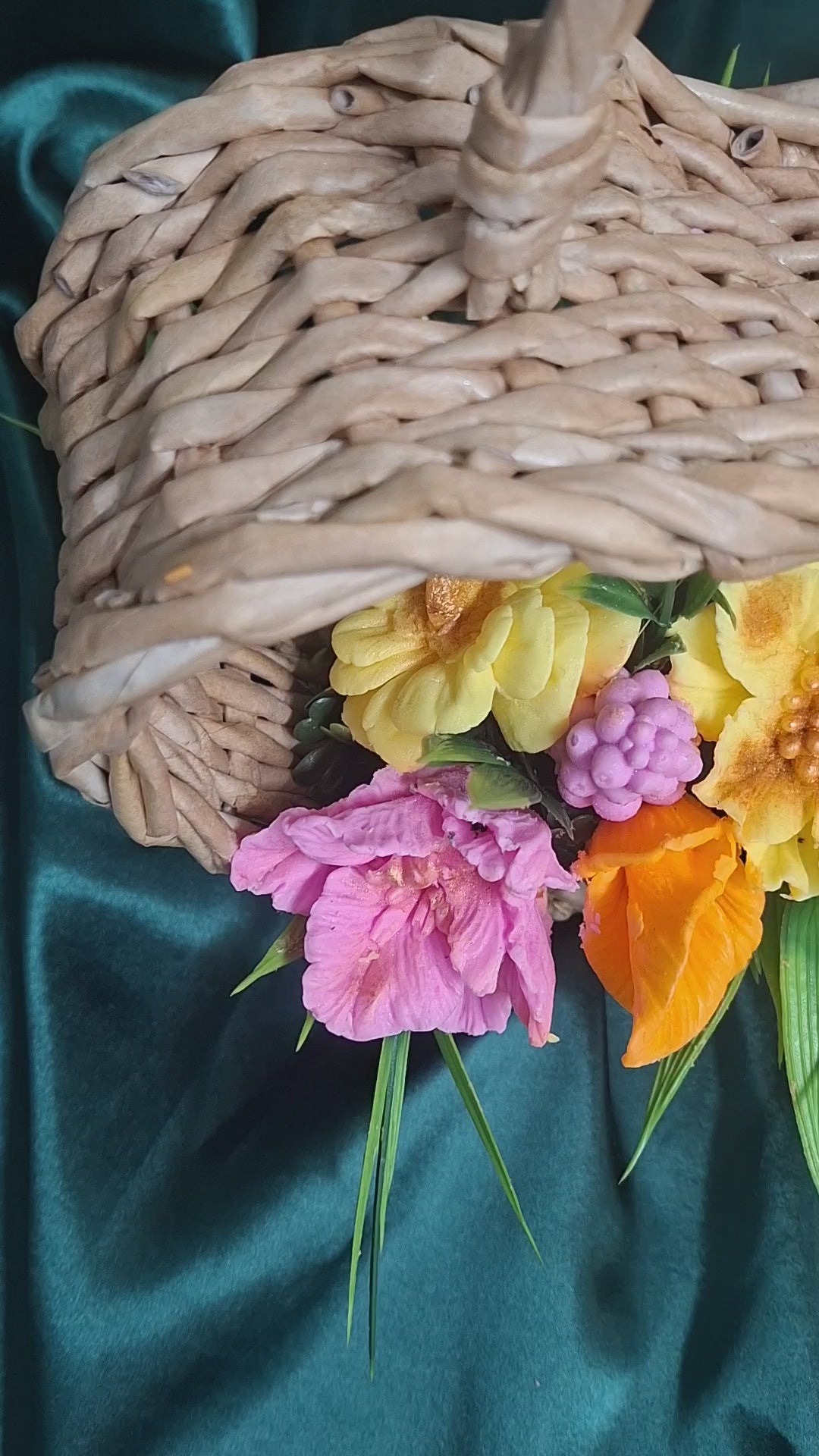 Artificial Flower Arrangement In Woven Wood Basket Decor
