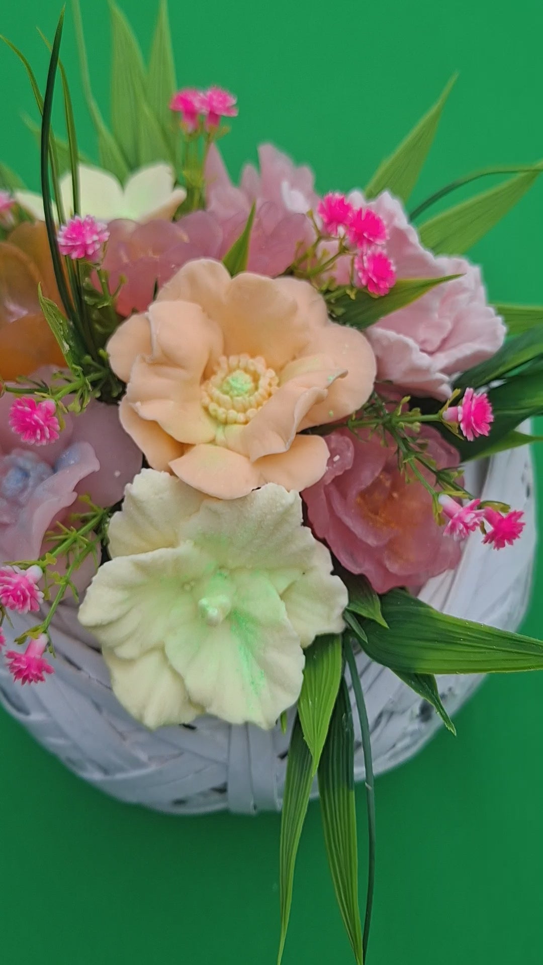 Pastel Artificial Flower Arrangement in White Woven Basket