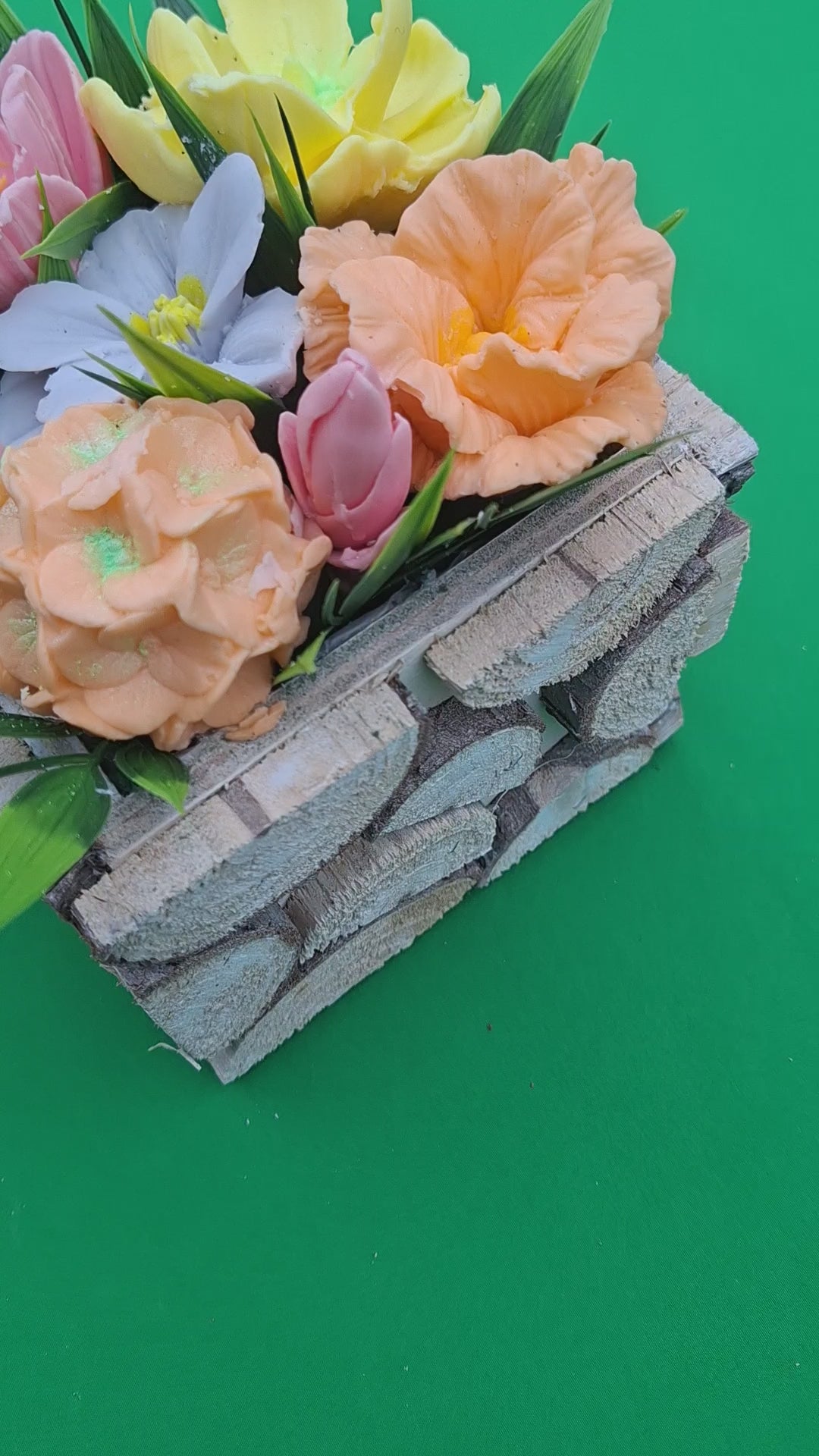 Woven Wood Basket With Colorful Artificial Flowers Decor