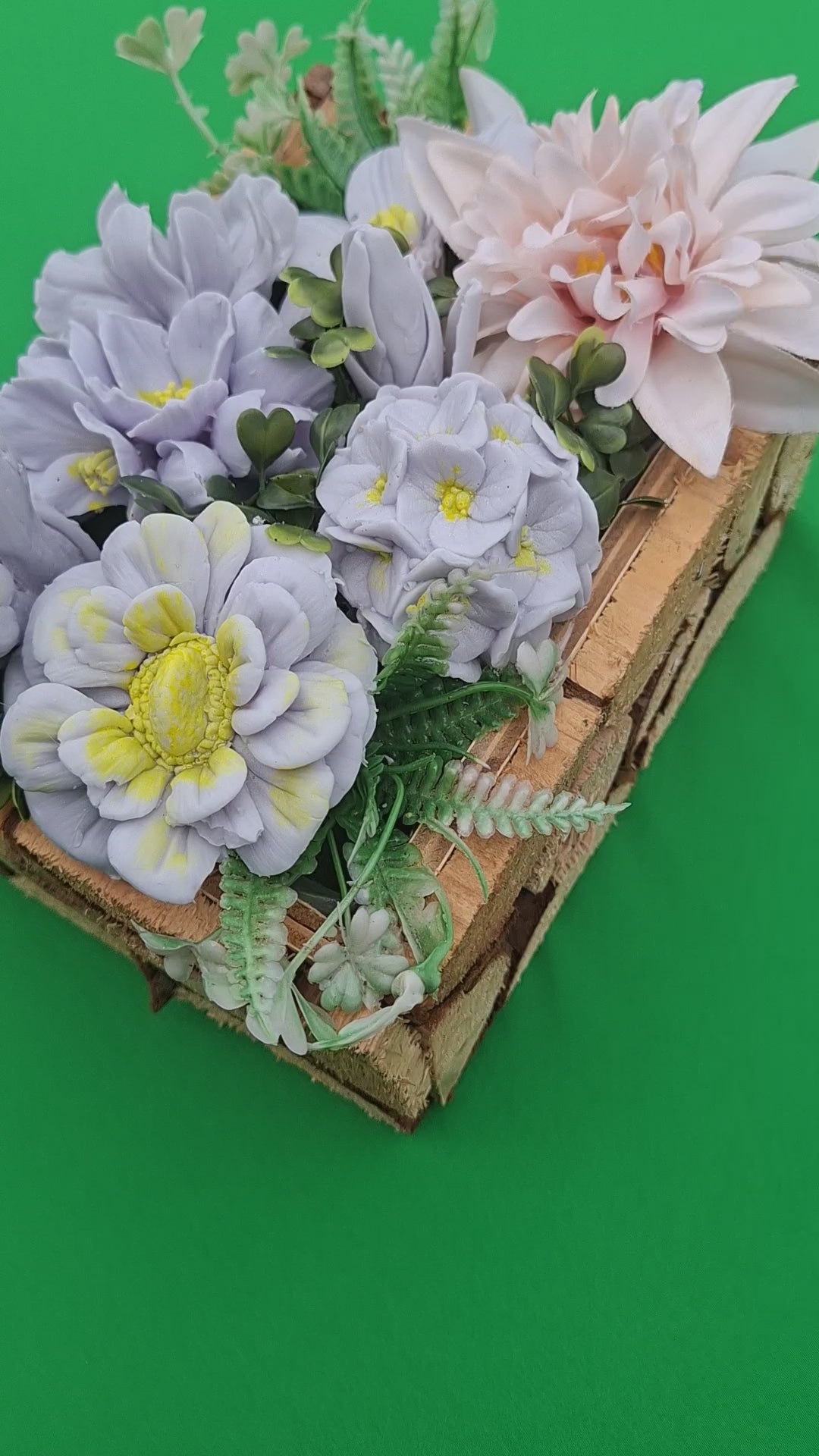 Woven Wood Basket Floral Arrangement With Faux Flowers Decor