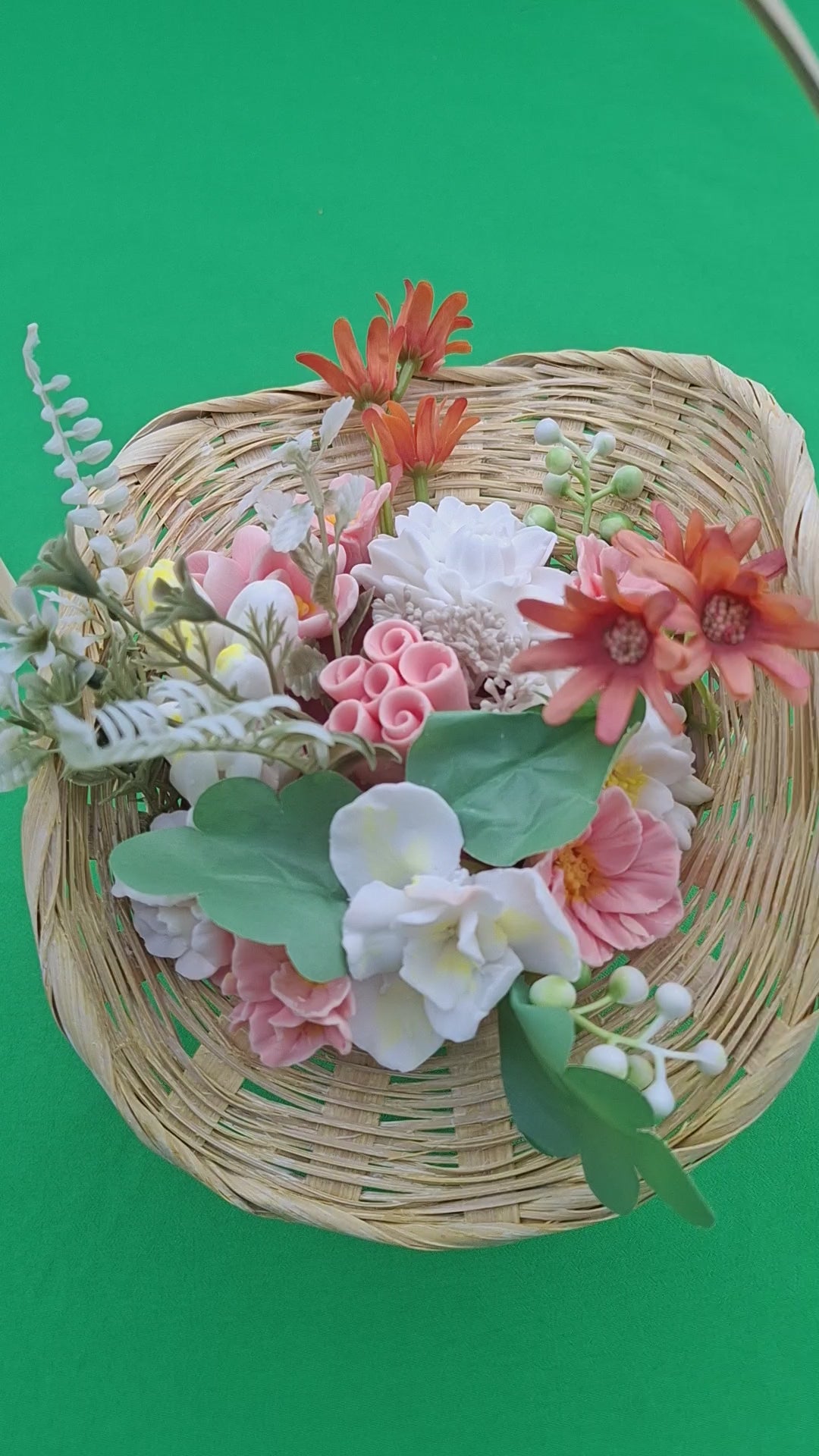 Woven Wood Basket With Artificial Flowers Home Decor Accent