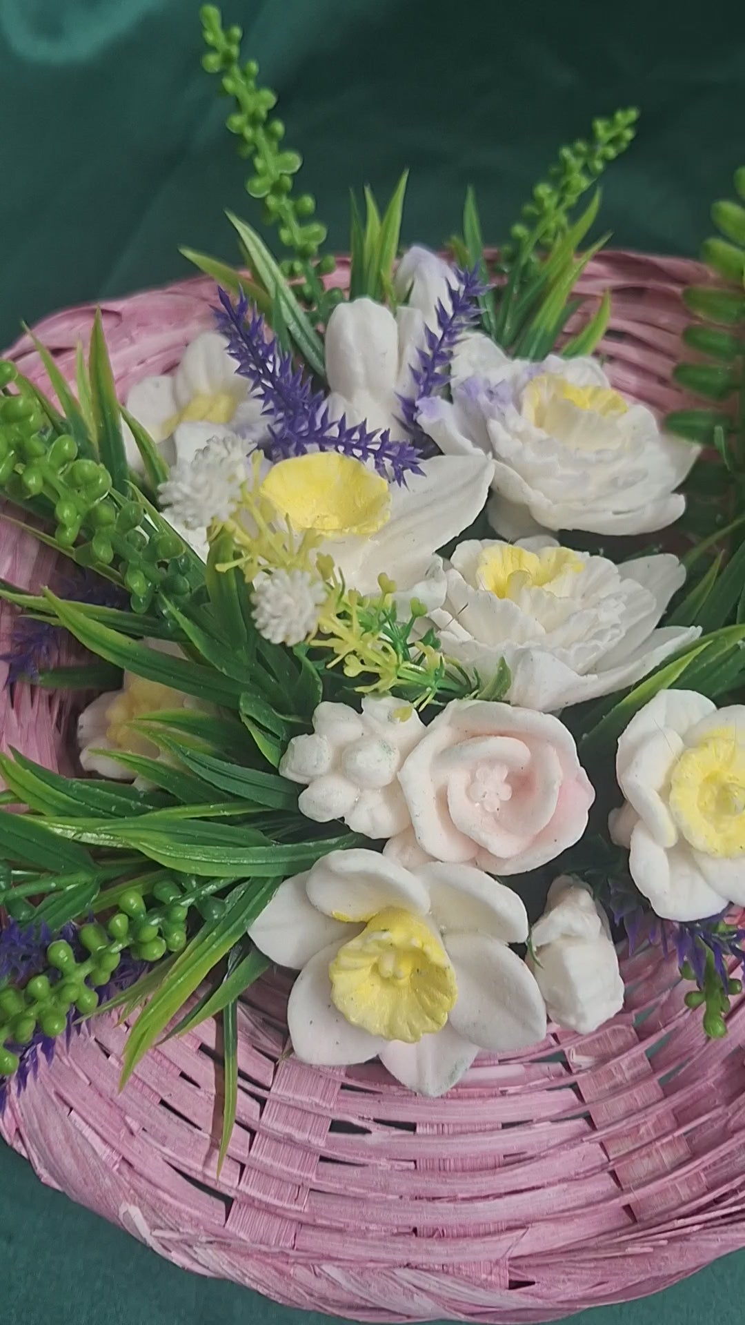 Pink Woven Basket With Artificial Flowers Home Decor Accent