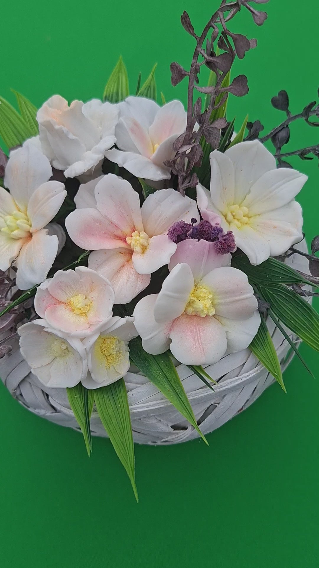 Woven Wood Basket Floral Arrangement With Artificial Flowers