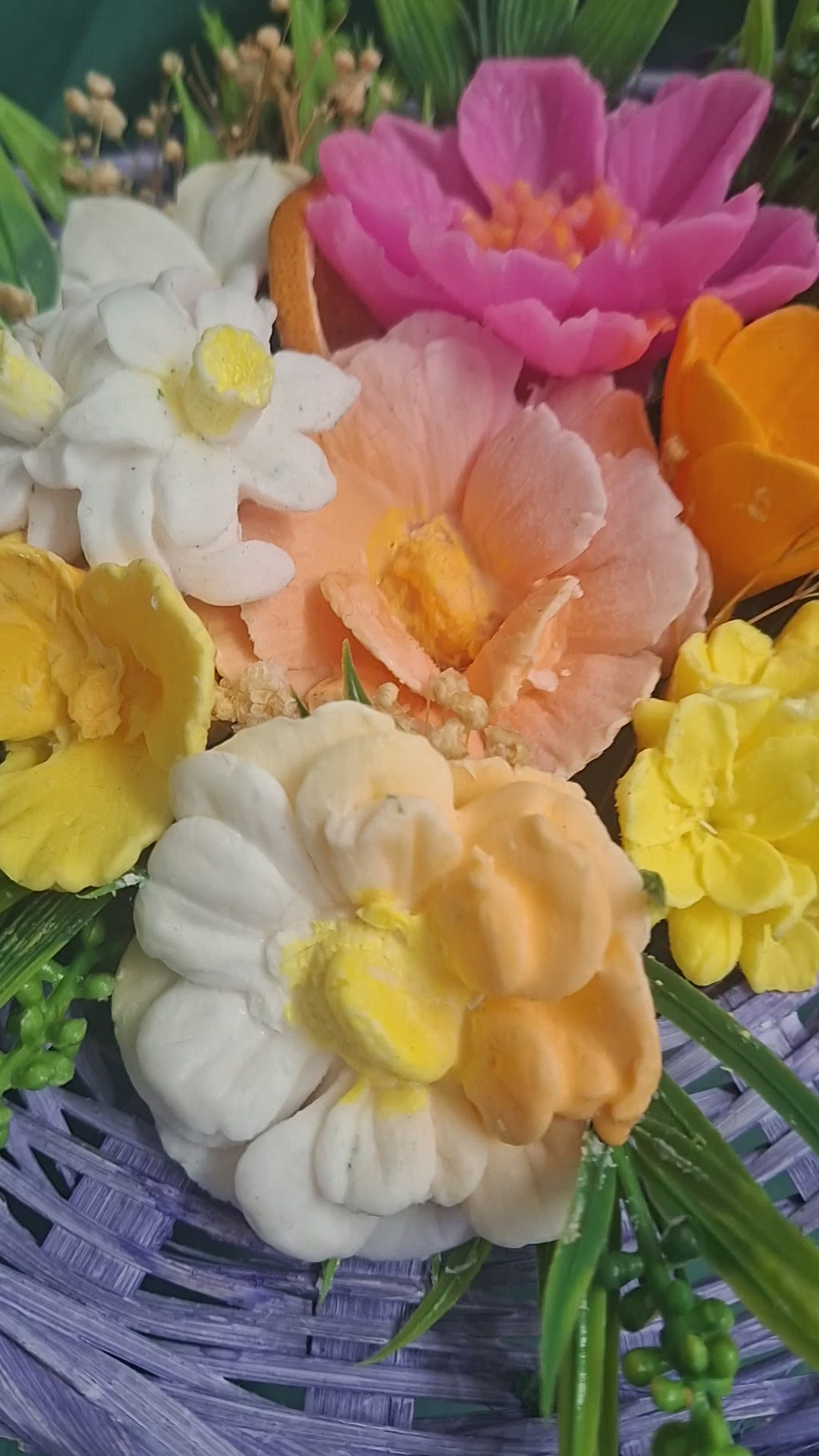 Woven Basket Artificial Flower Arrangement In Bright Colors