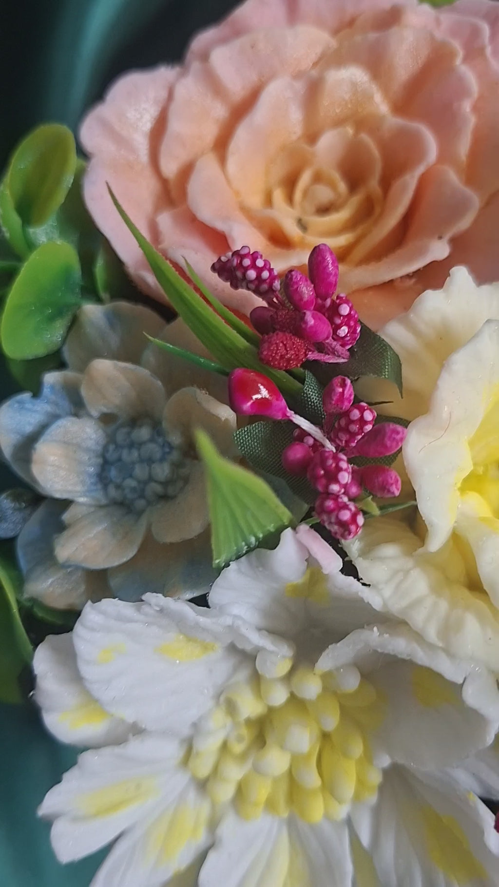 Artificial Floral Arrangement In Green Woven Basket With Ribbon Gift Box