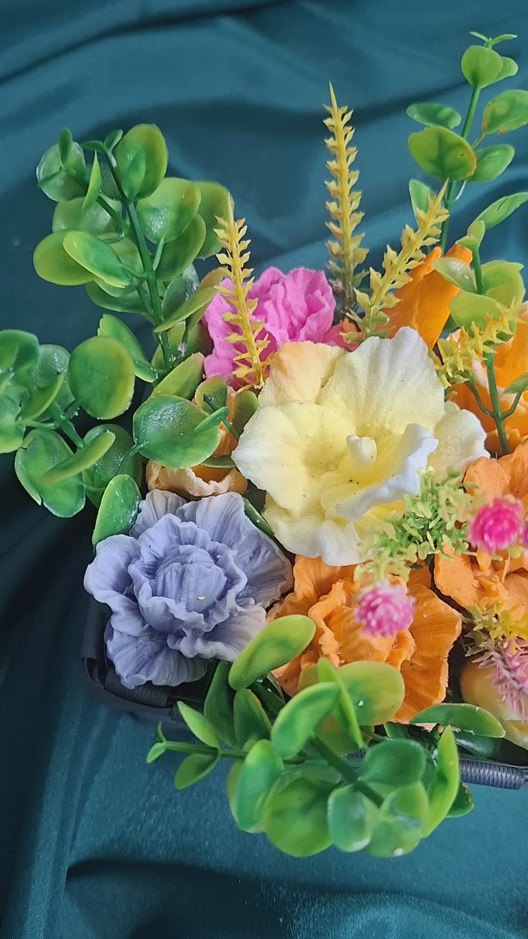 Artificial Flower Box Arrangement In Gray Woven Box